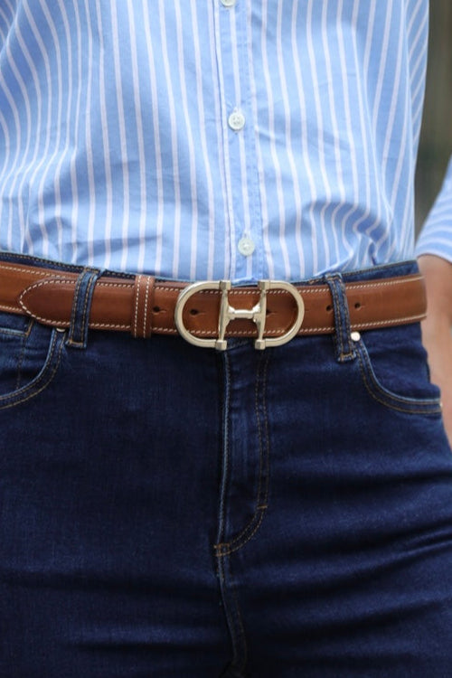 Ceinture Ambre en cuir lisse - Cognac-CEINTURE FEMME-Curling-Paris