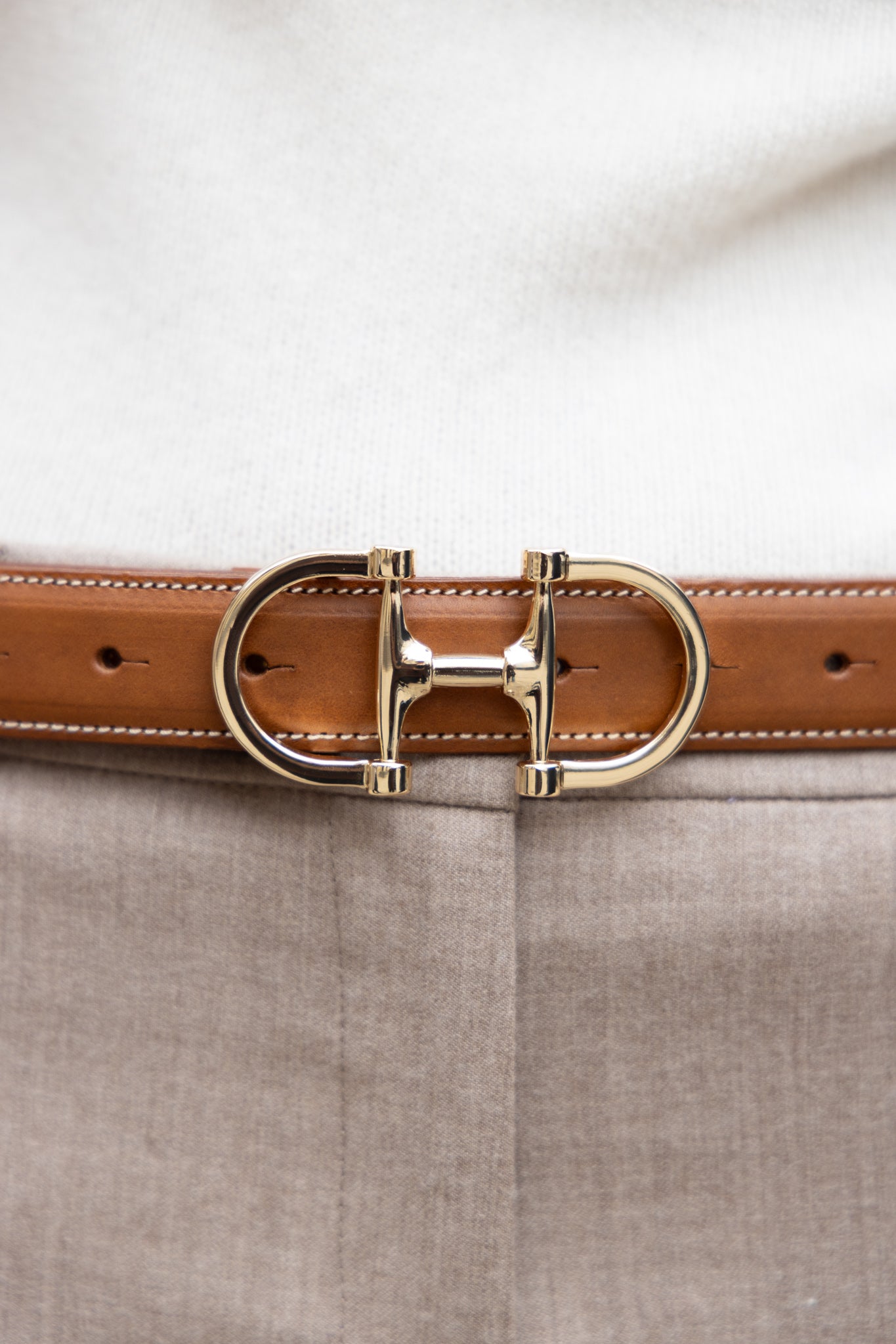 Ceinture Ambre en cuir lisse - Cognac-CEINTURE FEMME-Curling-Paris