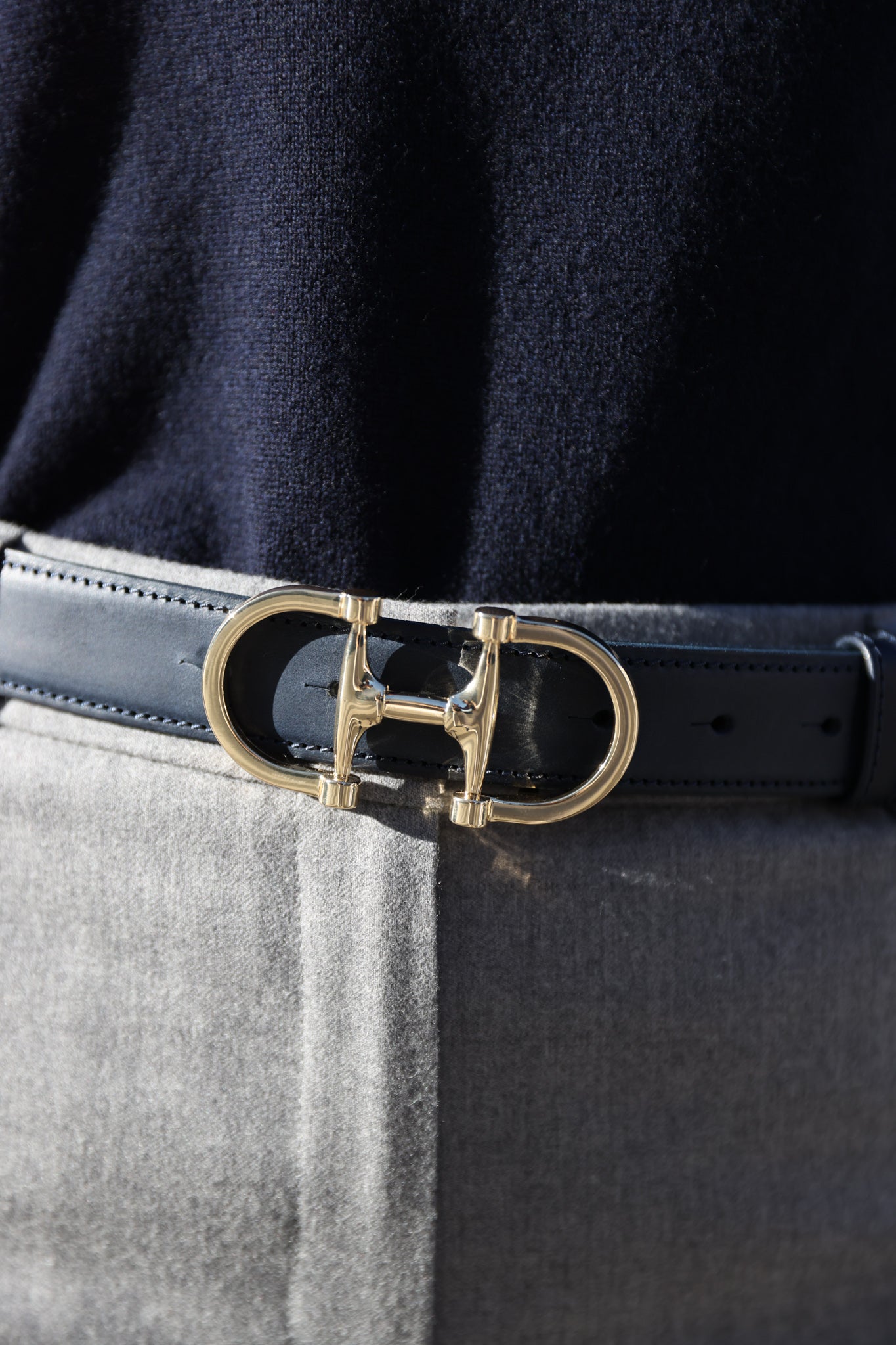 Ceinture Ambre en cuir lisse - Marine-CEINTURE FEMME-Curling-Paris