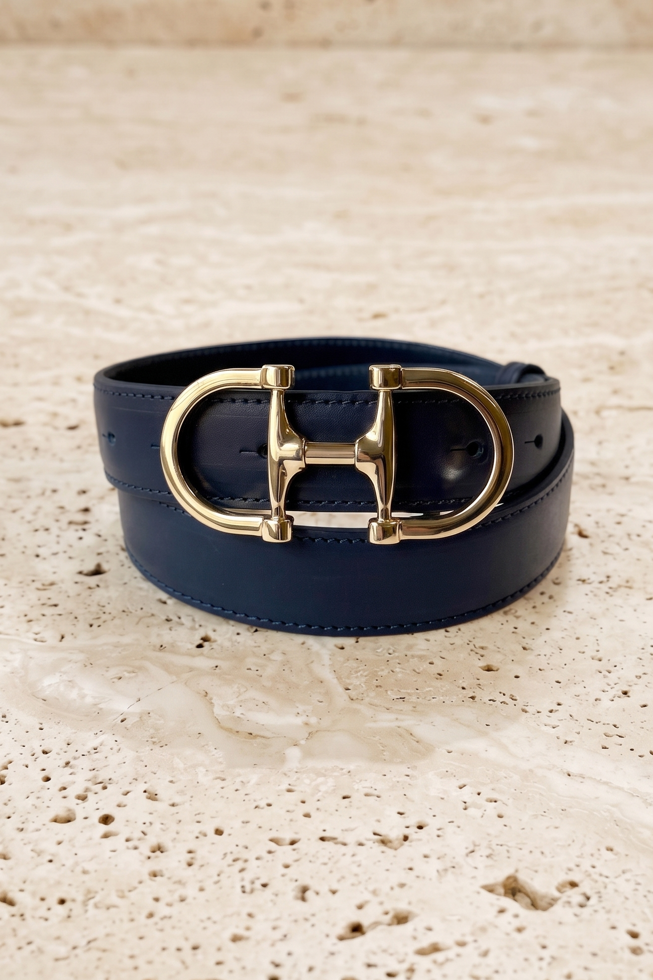 Ceinture Ambre en cuir lisse - Marine-CEINTURE FEMME-Curling-Paris