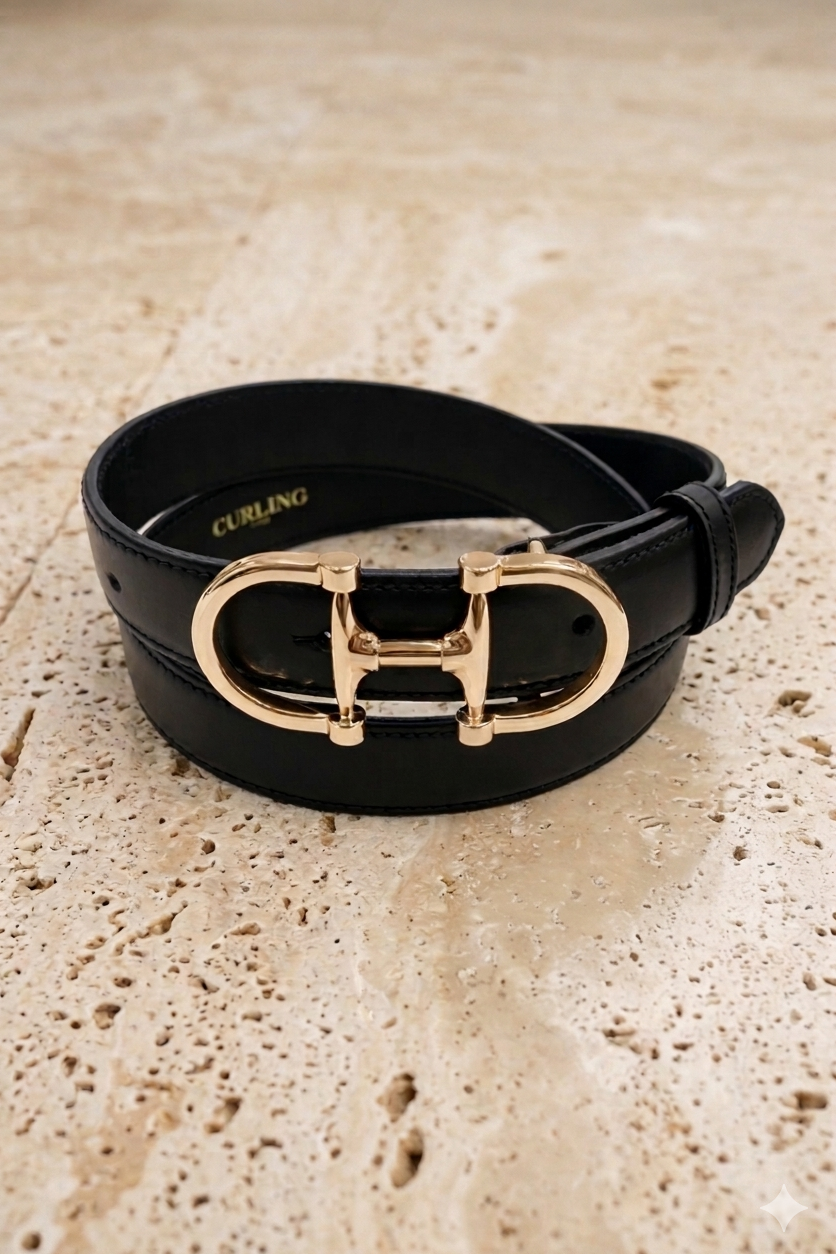 Ceinture Ambre en cuir lisse - Noir-CEINTURE FEMME-Curling-Paris