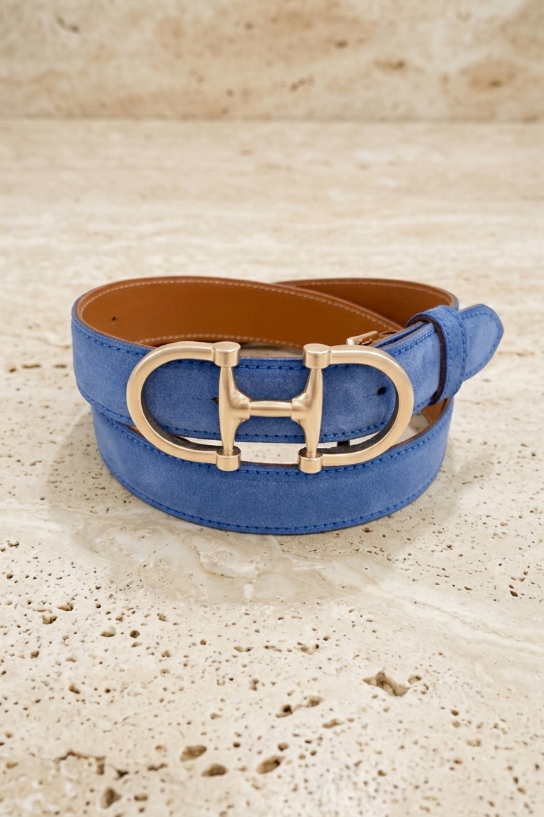 Ceinture Ambre en veau velours - Bleu Limoges-CEINTURE FEMME-Curling-Paris