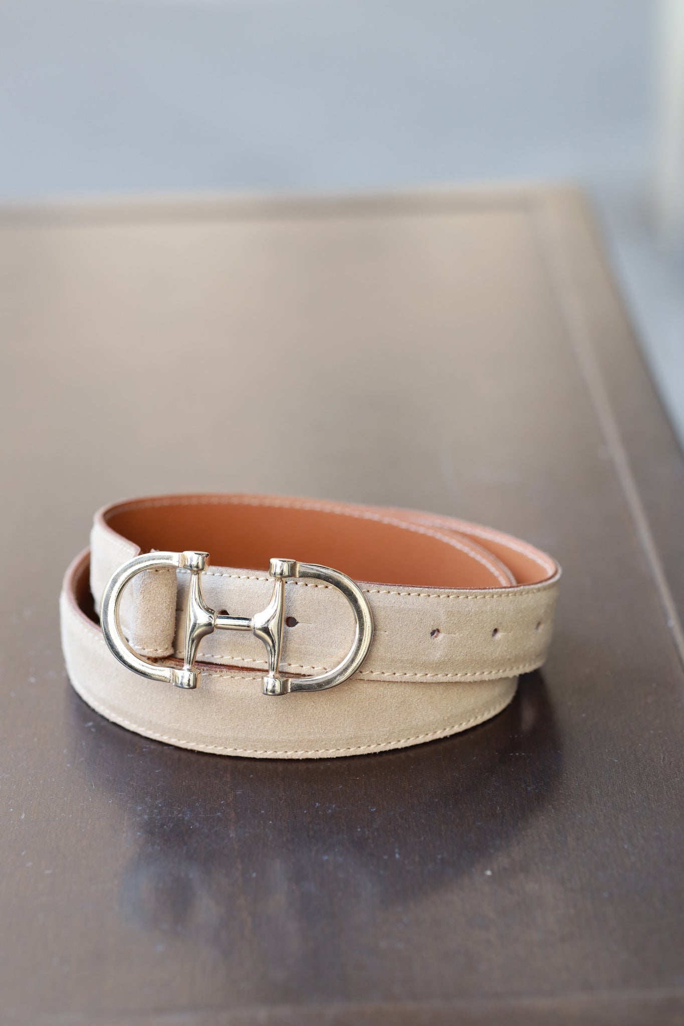 Ceinture Ambre en veau velours - Capuccino-CEINTURE FEMME-Curling-Paris