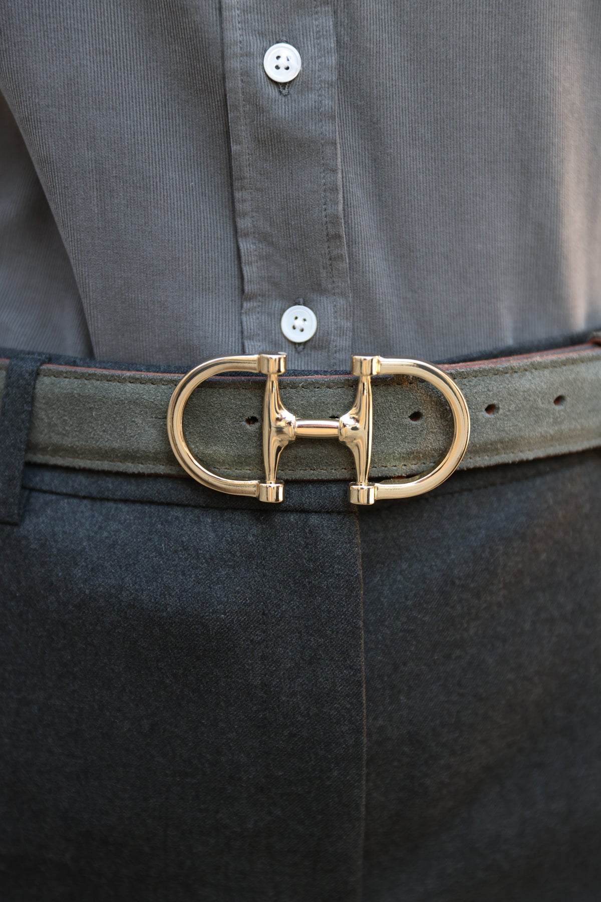 Ceinture Ambre en veau velours - Kaki-CEINTURE FEMME-Curling-Paris