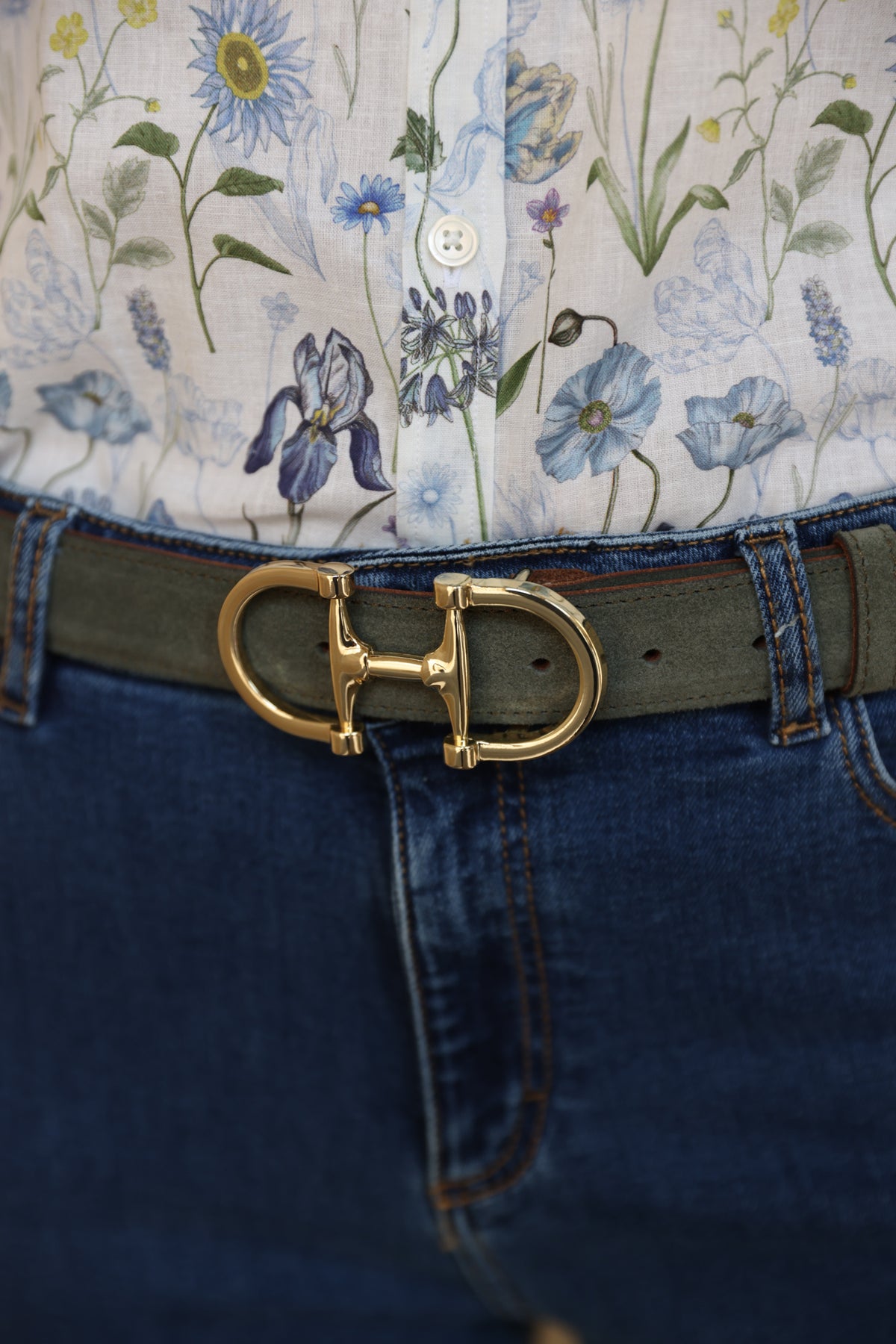 Ceinture Ambre en veau velours - Kaki-CEINTURE FEMME-Curling-Paris