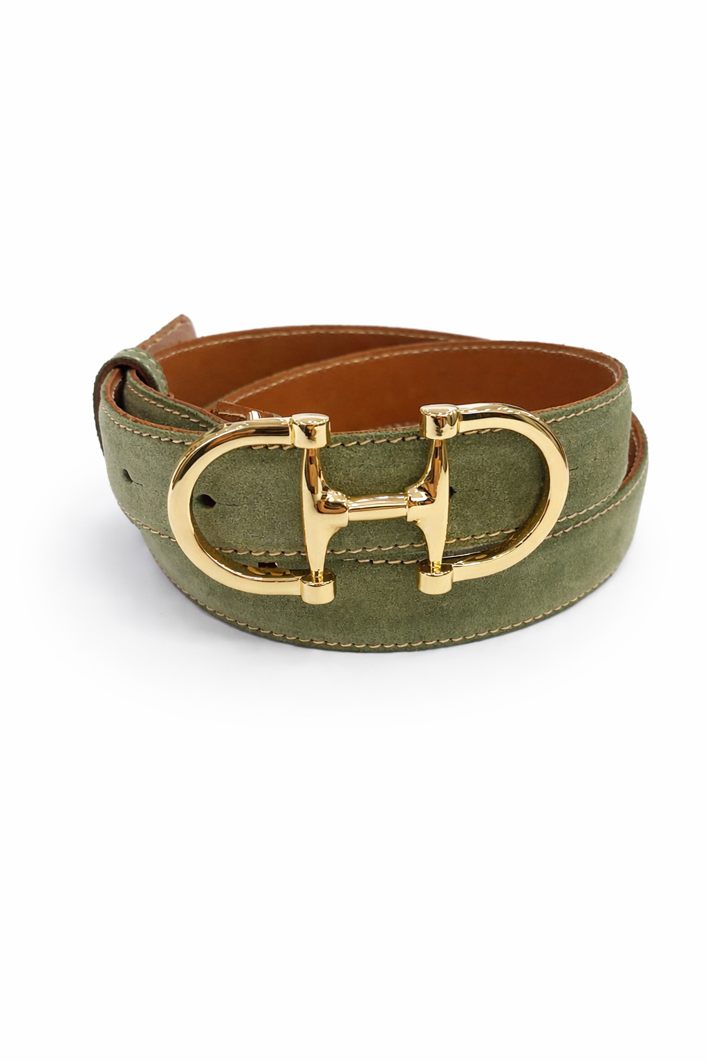 Ceinture Ambre en veau velours - Sauge-CEINTURE FEMME-Curling-Paris