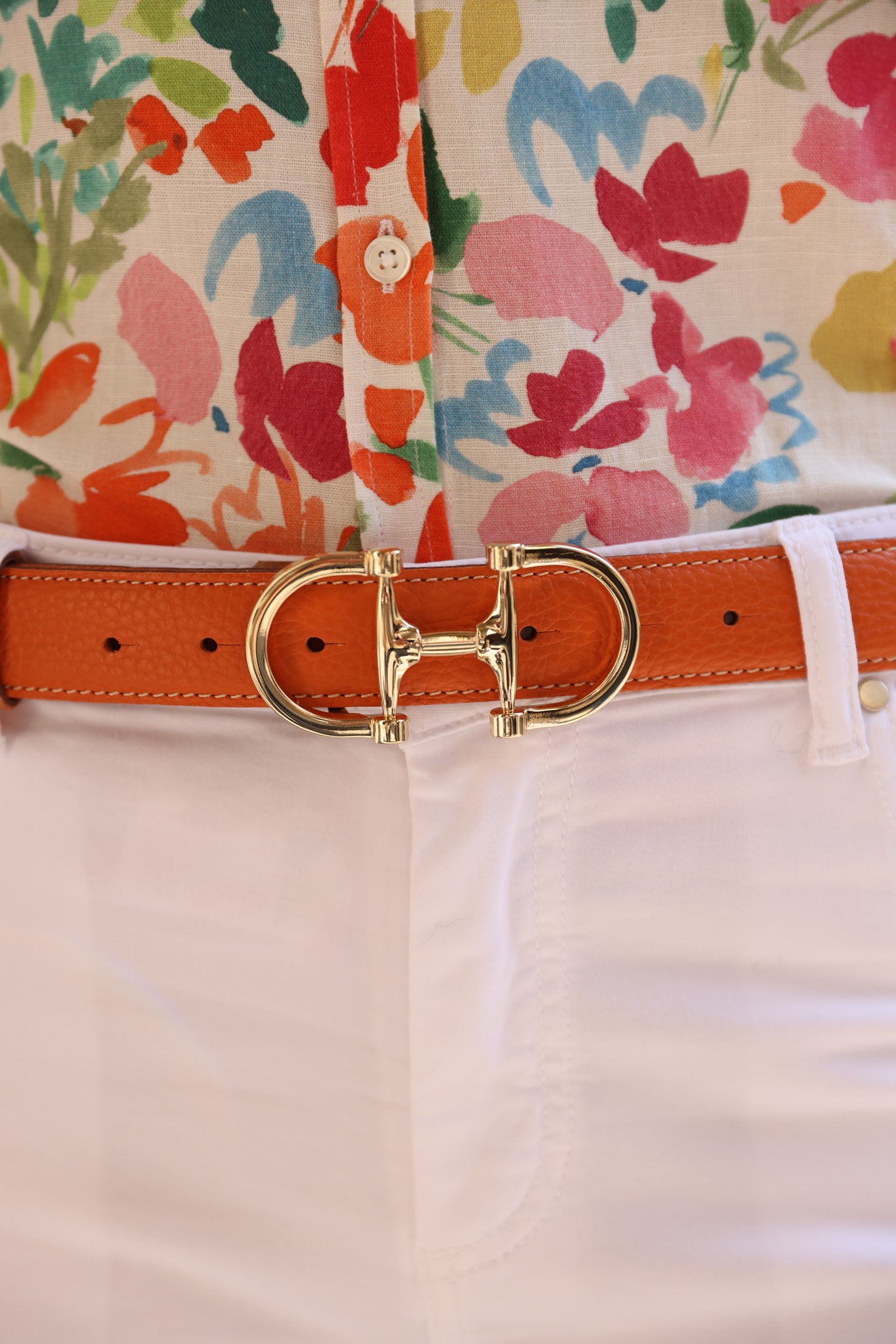 Ceinture Ambre mors de cheval en cuir grainé - orange-CEINTURE FEMME-Curling-Paris