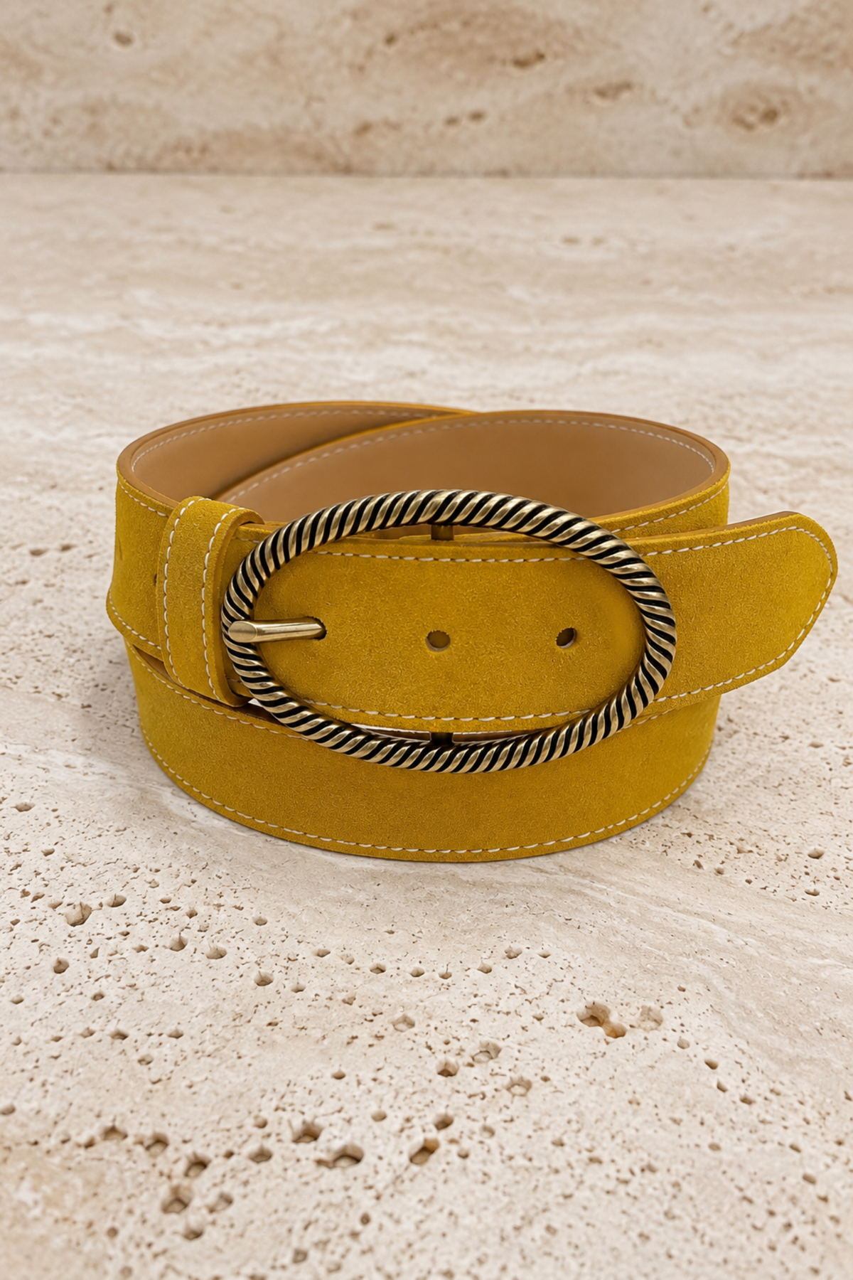 Ceinture Ellipse en veau velours - Curry-CEINTURE FEMME-Curling-Paris