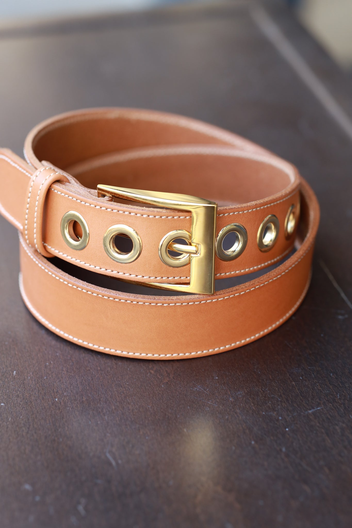 Ceinture en cuir lisse Giulia - Camel-CEINTURE FEMME-Curling-Paris