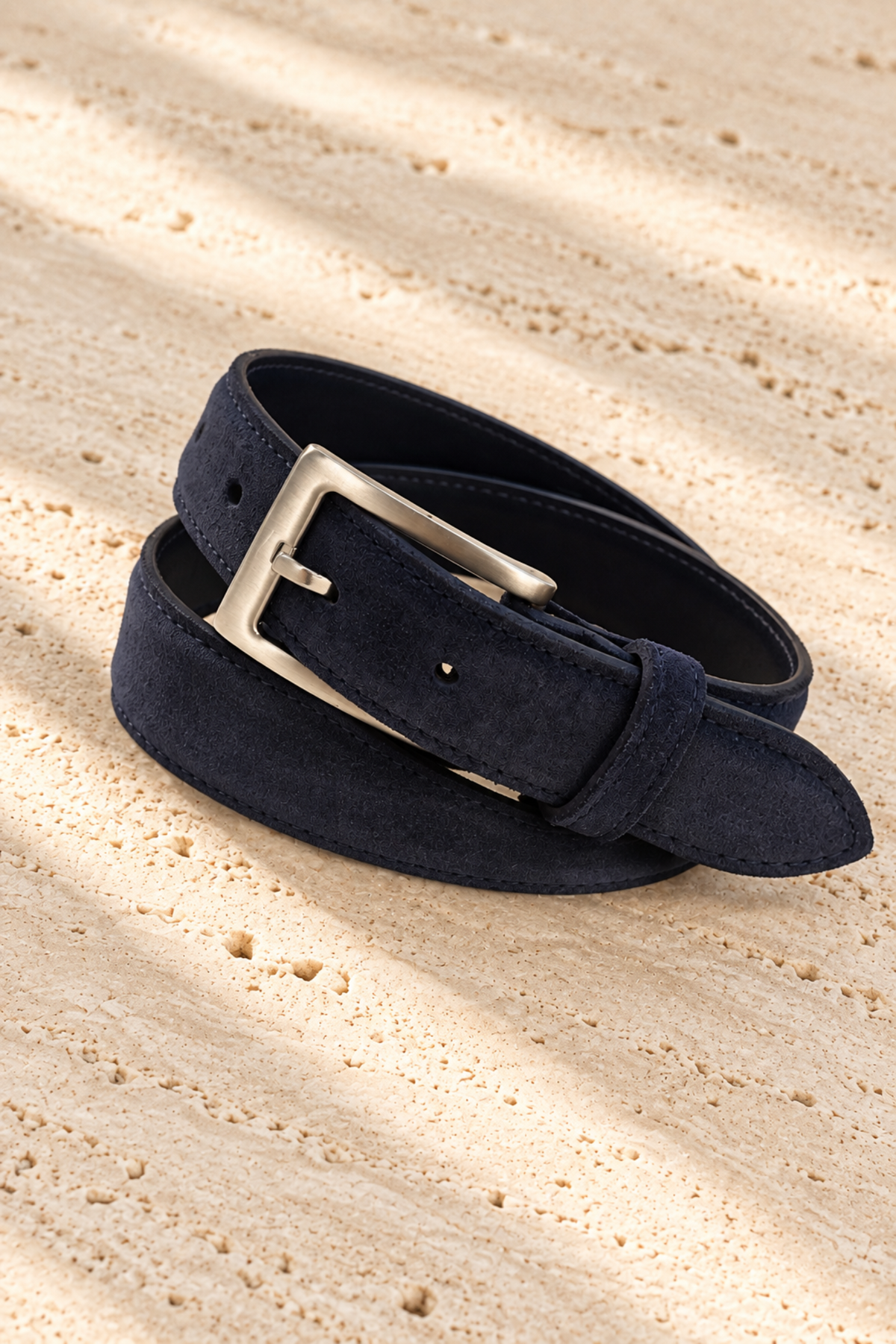 Ceinture Elmon en veau velours - Marine