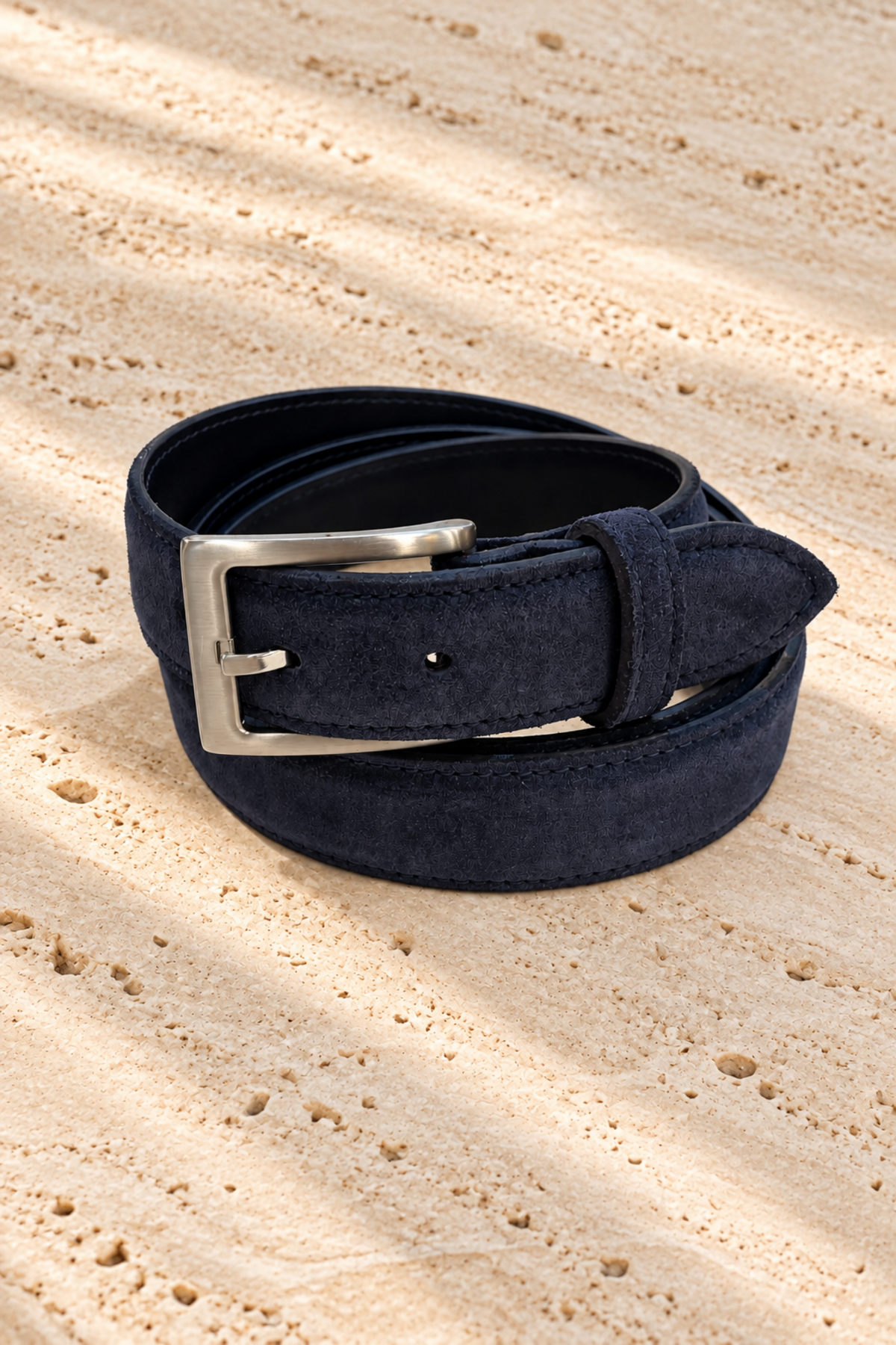 Ceinture Elmon en veau velours - Marine