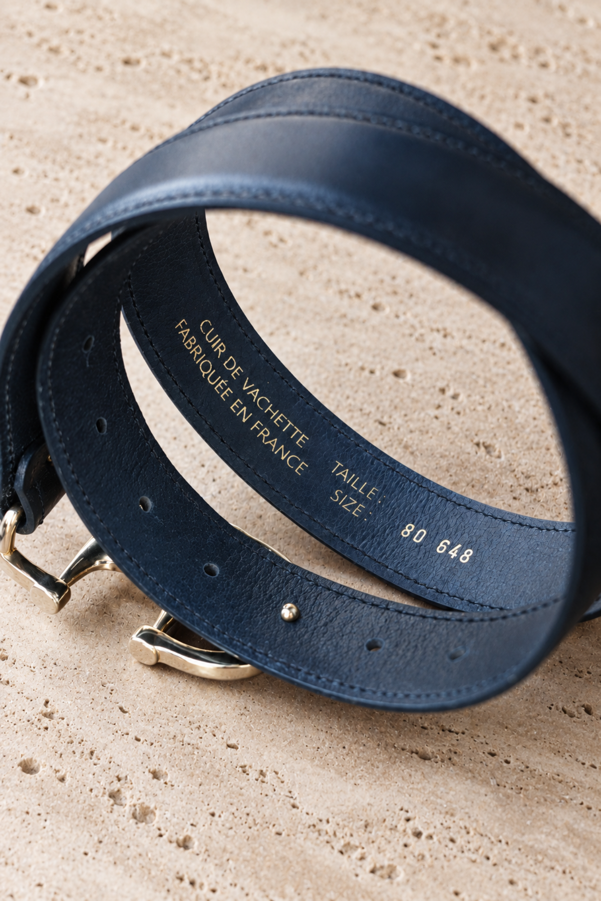 Amber belt in smooth leather - Navy
