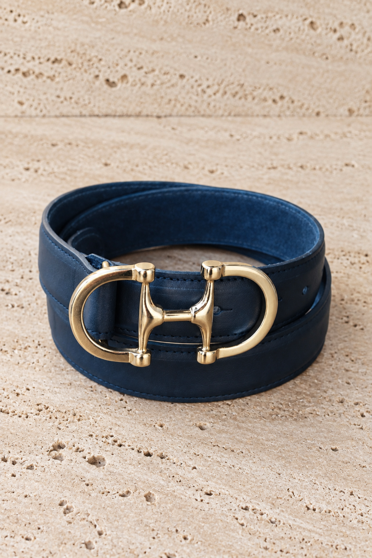 Amber belt in smooth leather - Navy