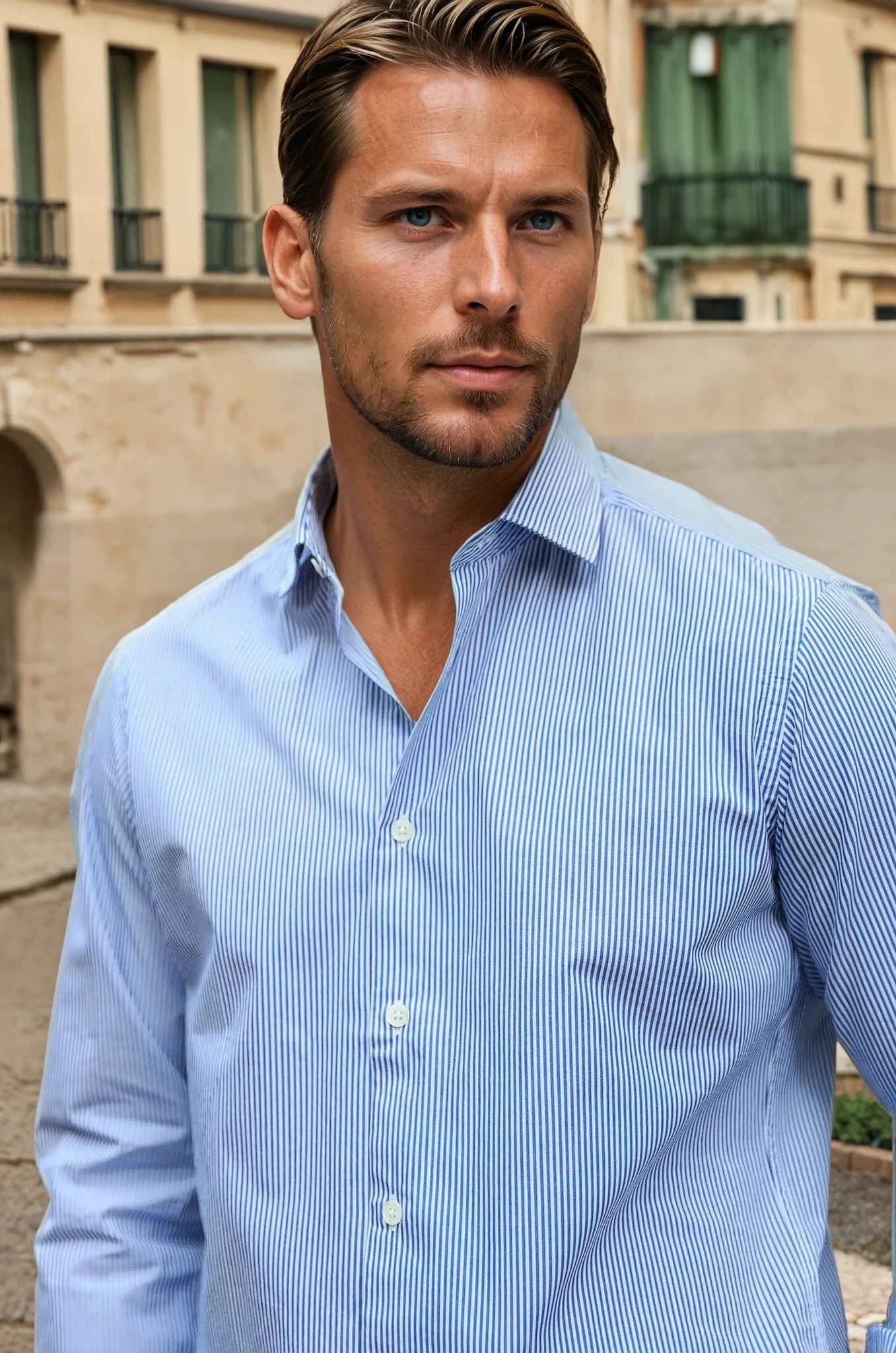 Chemise Calvin en coton - Rayure Bleu-CHEMISE HOMME-Curling-Paris