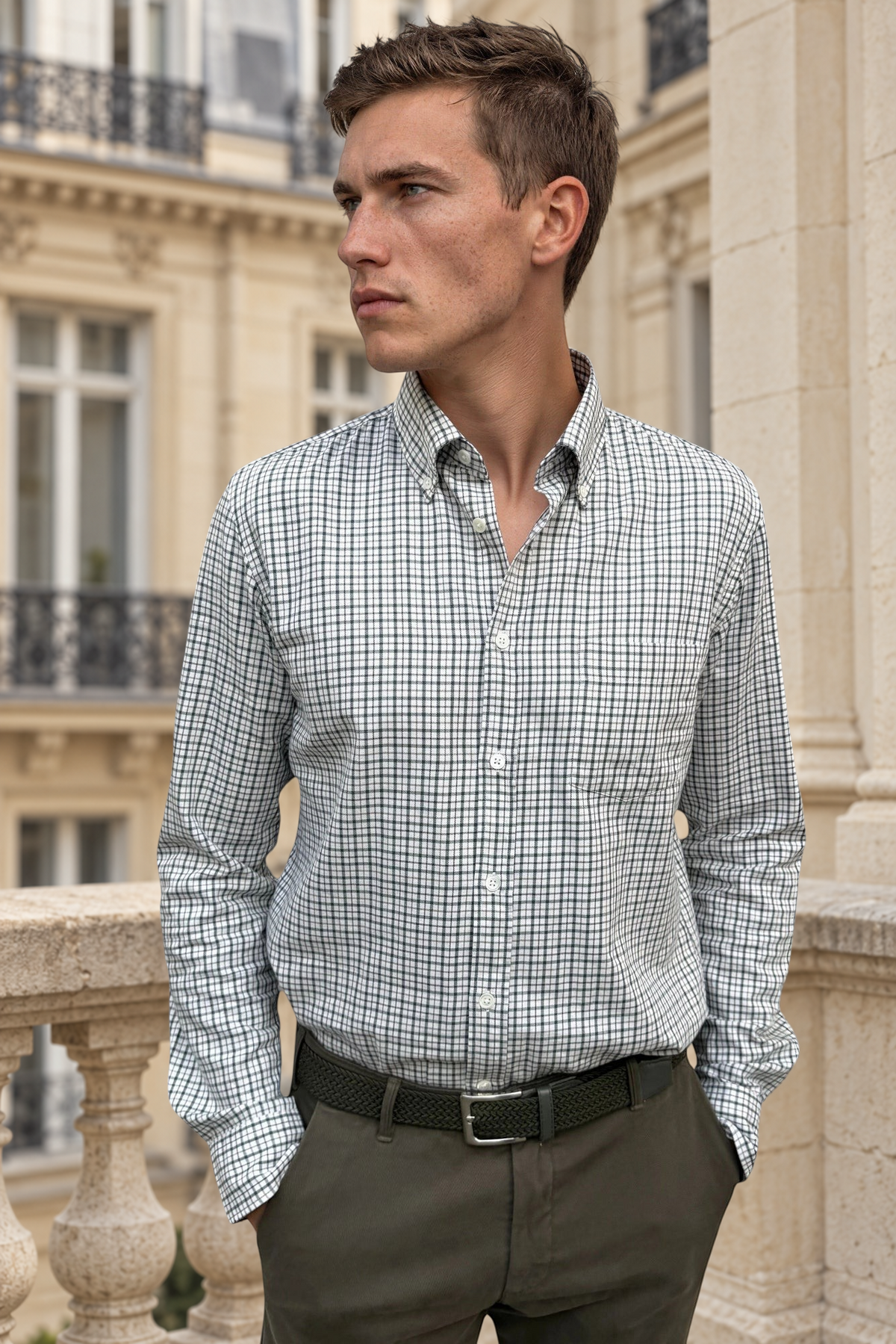 Chemise Clovis à carreaux - Écru et vert-CHEMISE HOMME-Curling-Paris