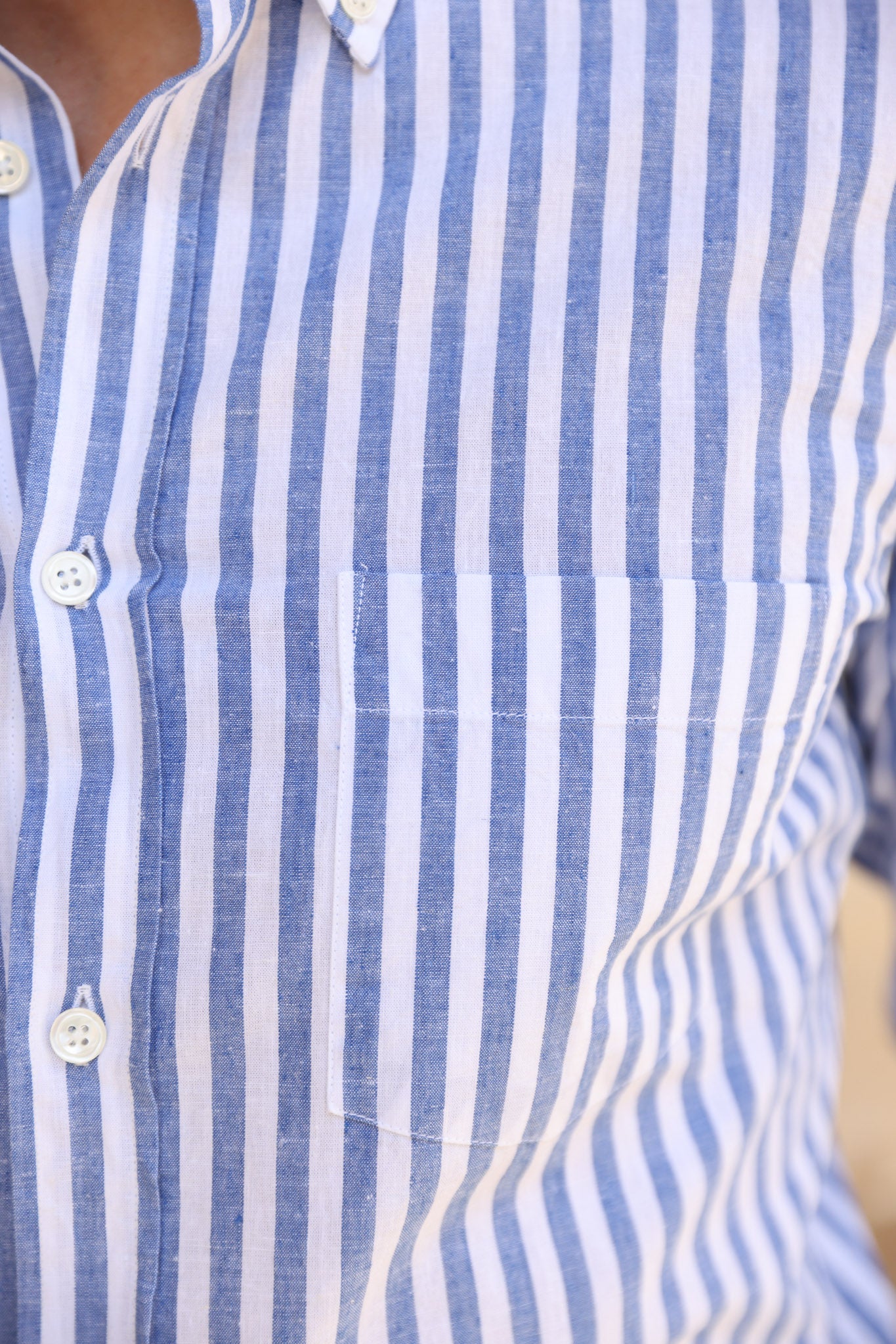 Chemise Clovis à rayure bâton en coton & lin - Bleu-CHEMISE HOMME-Curling-Paris