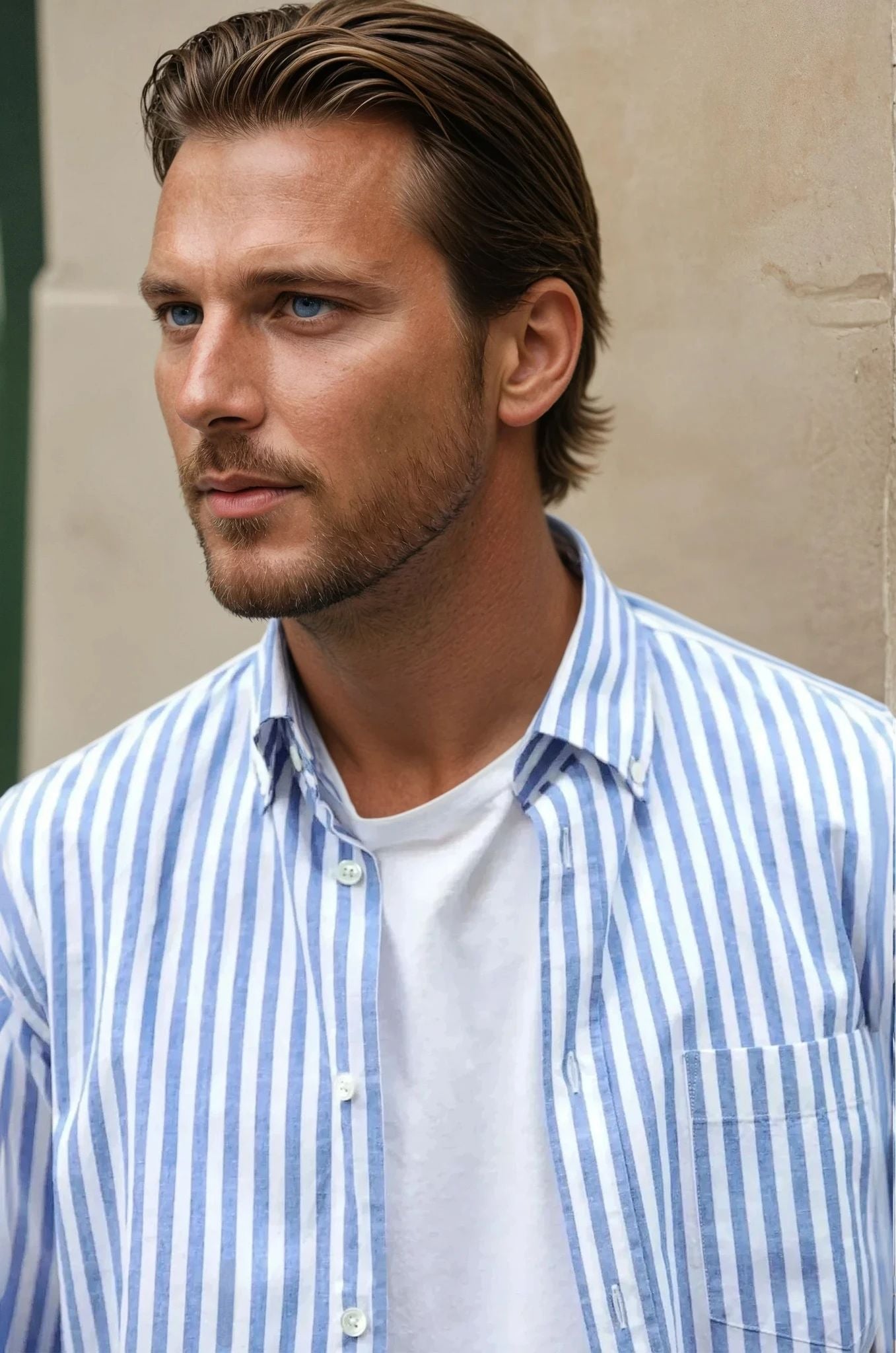 Chemise Clovis à rayure bâton en coton & lin - Bleu