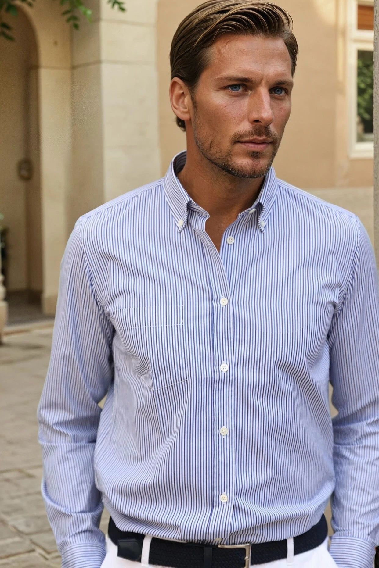 Chemise Clovis à rayure en coton - Bleu & ciel-CHEMISE HOMME-Curling-Paris