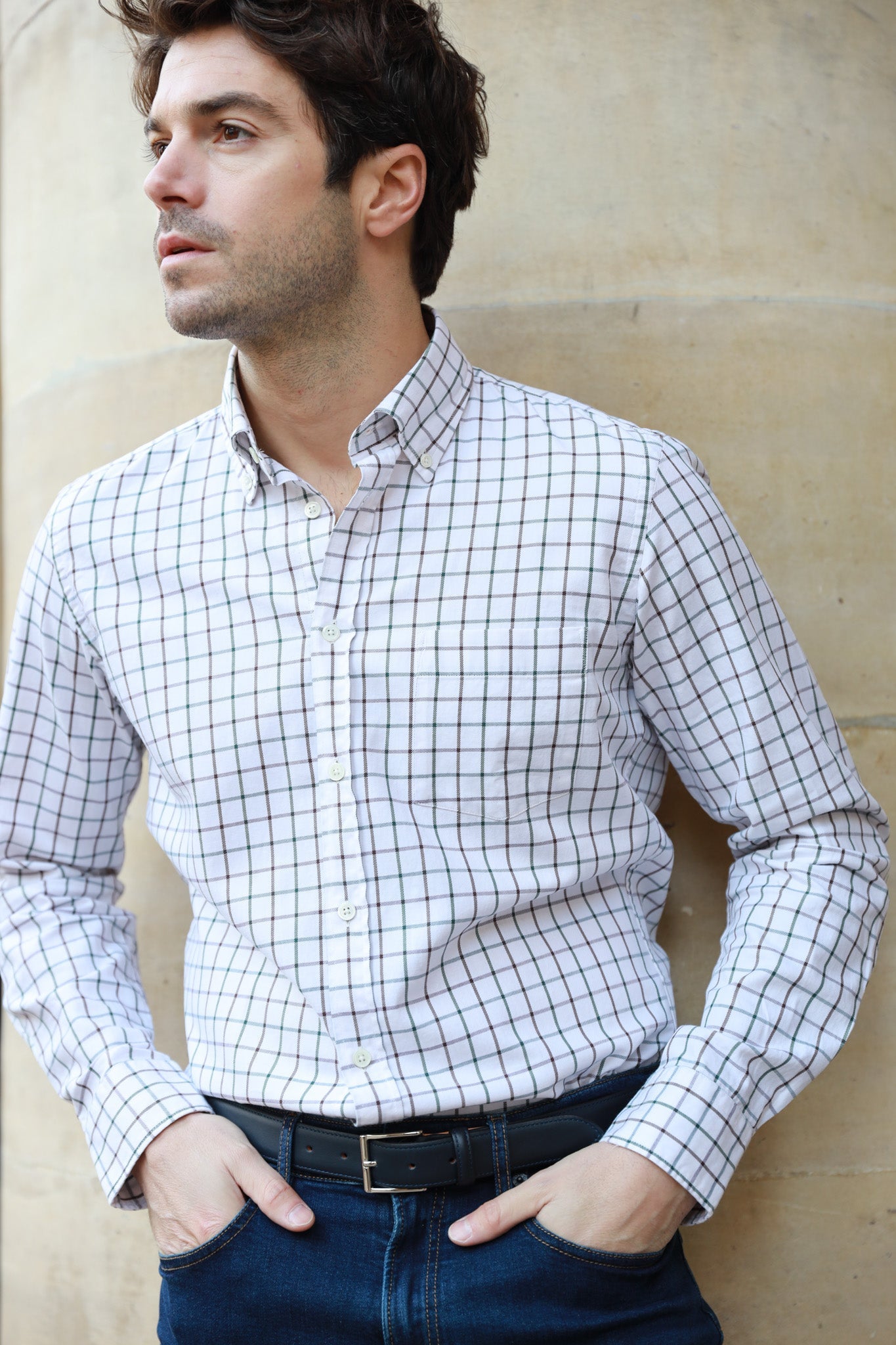 Chemise Clovis col boutonné à carreaux - Carreaux Ecru-CHEMISE HOMME-Curling-Paris