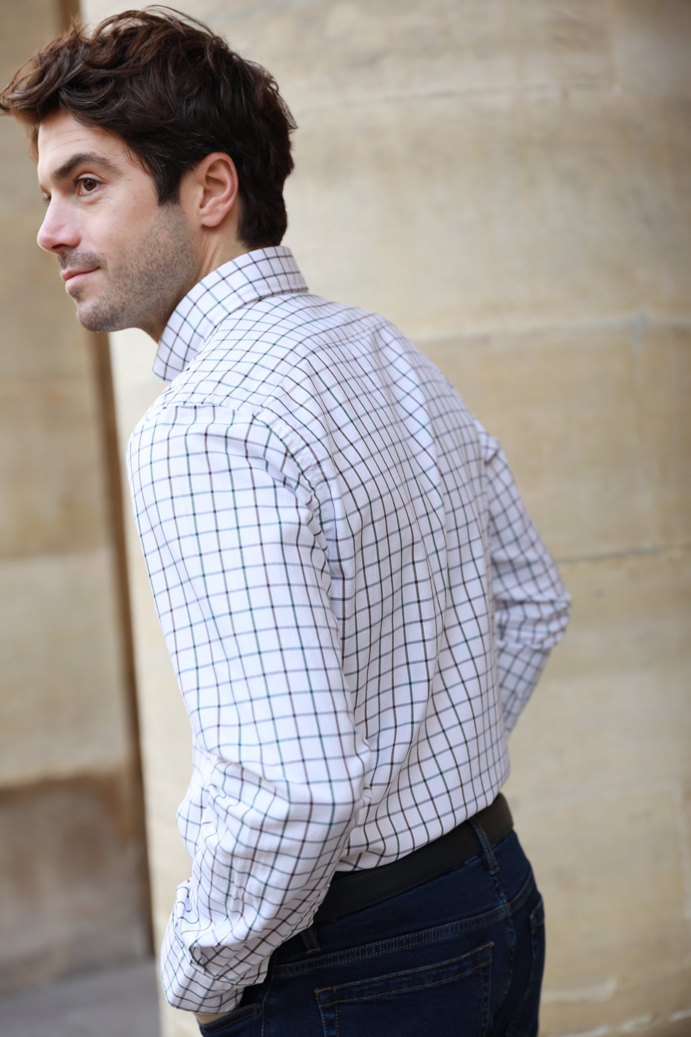 Chemise Clovis col boutonné à carreaux - Carreaux Ecru-CHEMISE HOMME-Curling-Paris