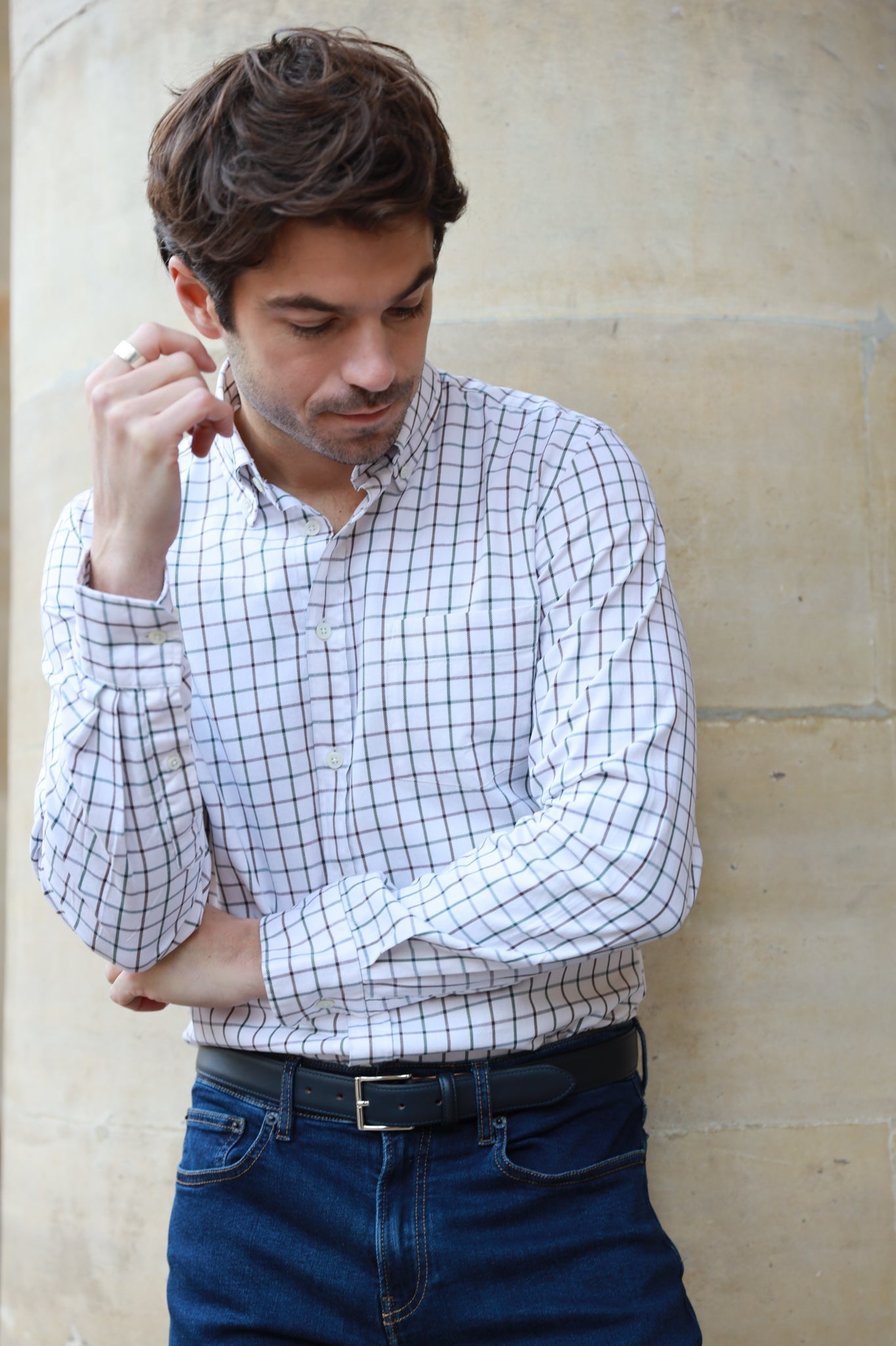 Chemise Clovis col boutonné à carreaux - Carreaux Ecru-CHEMISE HOMME-Curling-Paris