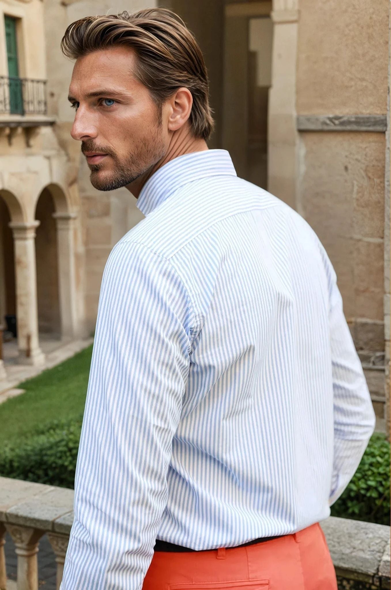 Chemise Clovis col boutonné à rayures - Bâton Ciel-CHEMISE HOMME-Curling-Paris
