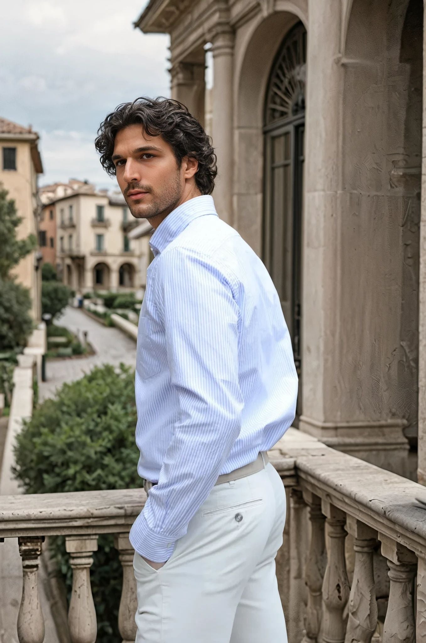 Chemise Clovis col boutonné à rayures - Ciel-CHEMISE HOMME-Curling-Paris