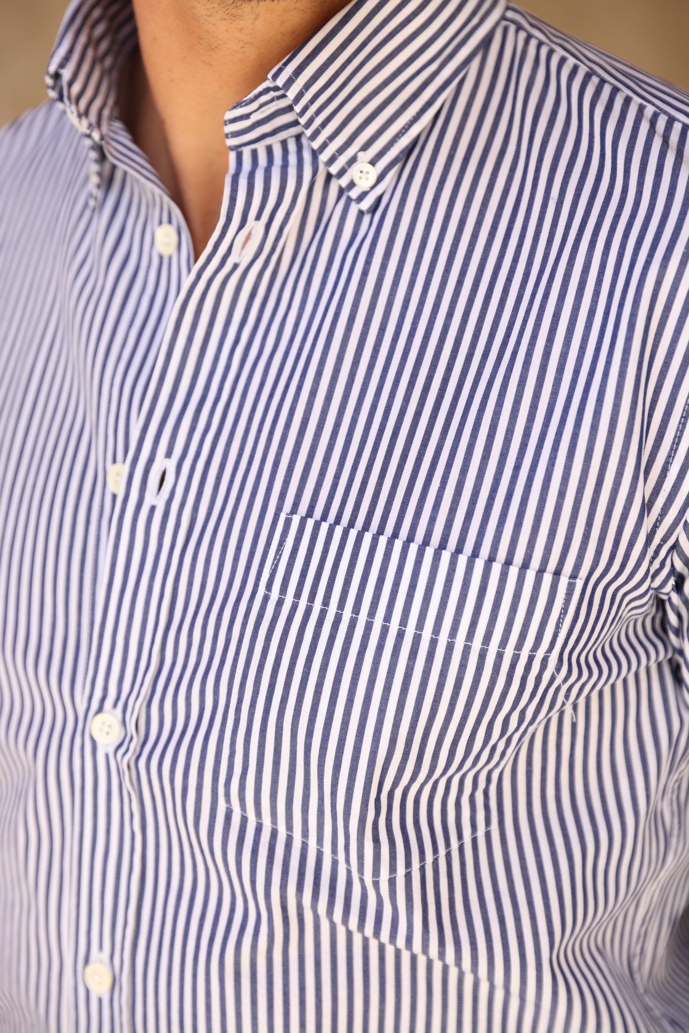 Chemise Clovis col boutonné à rayures bâton - Marine-CHEMISE HOMME-Curling-Paris