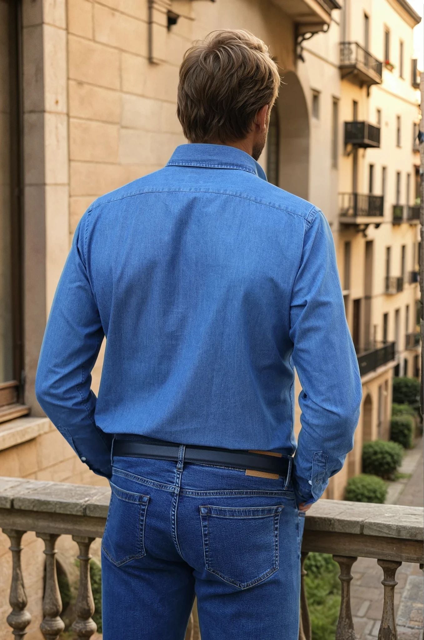 Chemise Clovis col boutonné en jean - bleu-CHEMISE HOMME-Curling-Paris