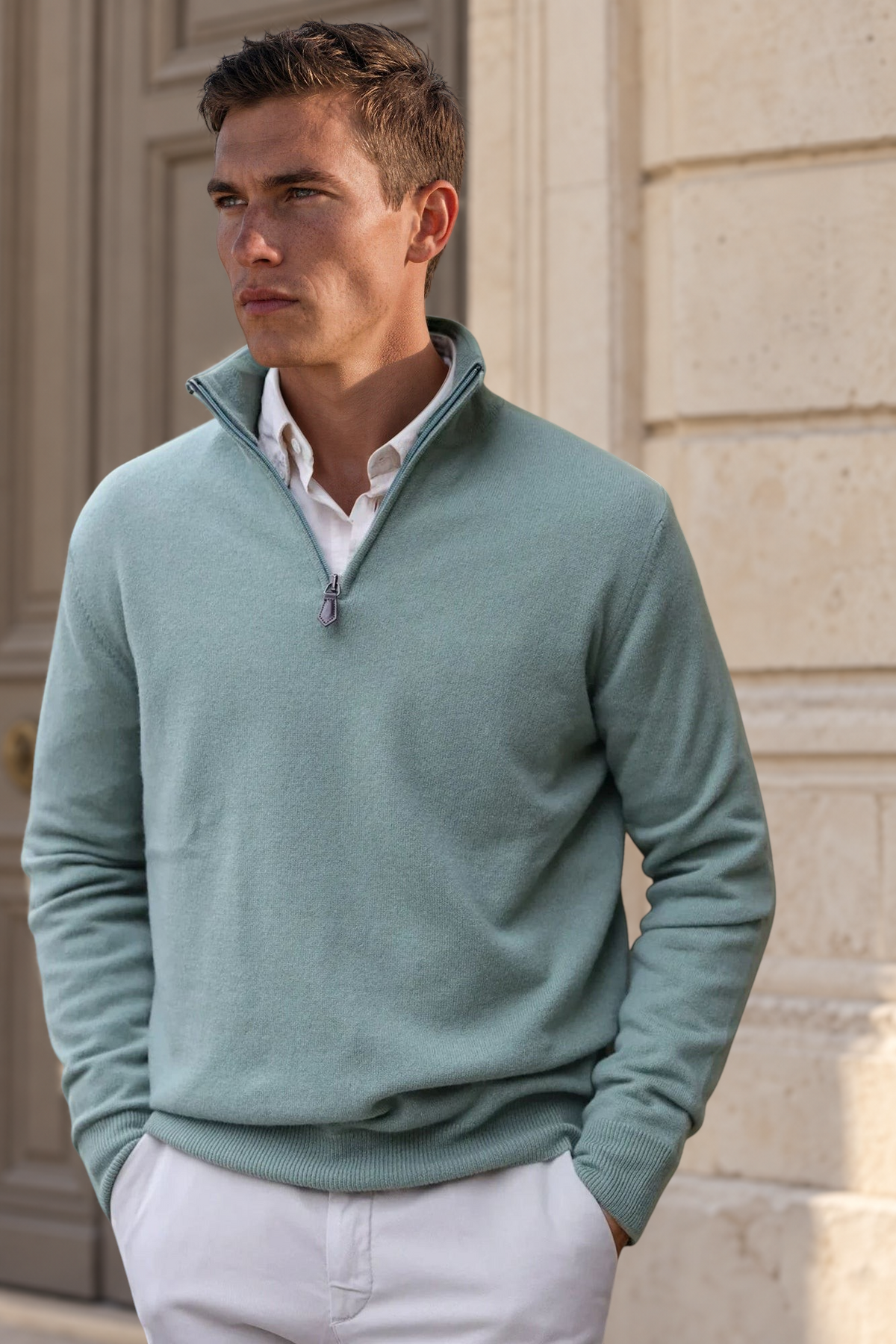 Chemise Clovis col boutonné en velours - Ecru-CHEMISE HOMME-Curling-Paris