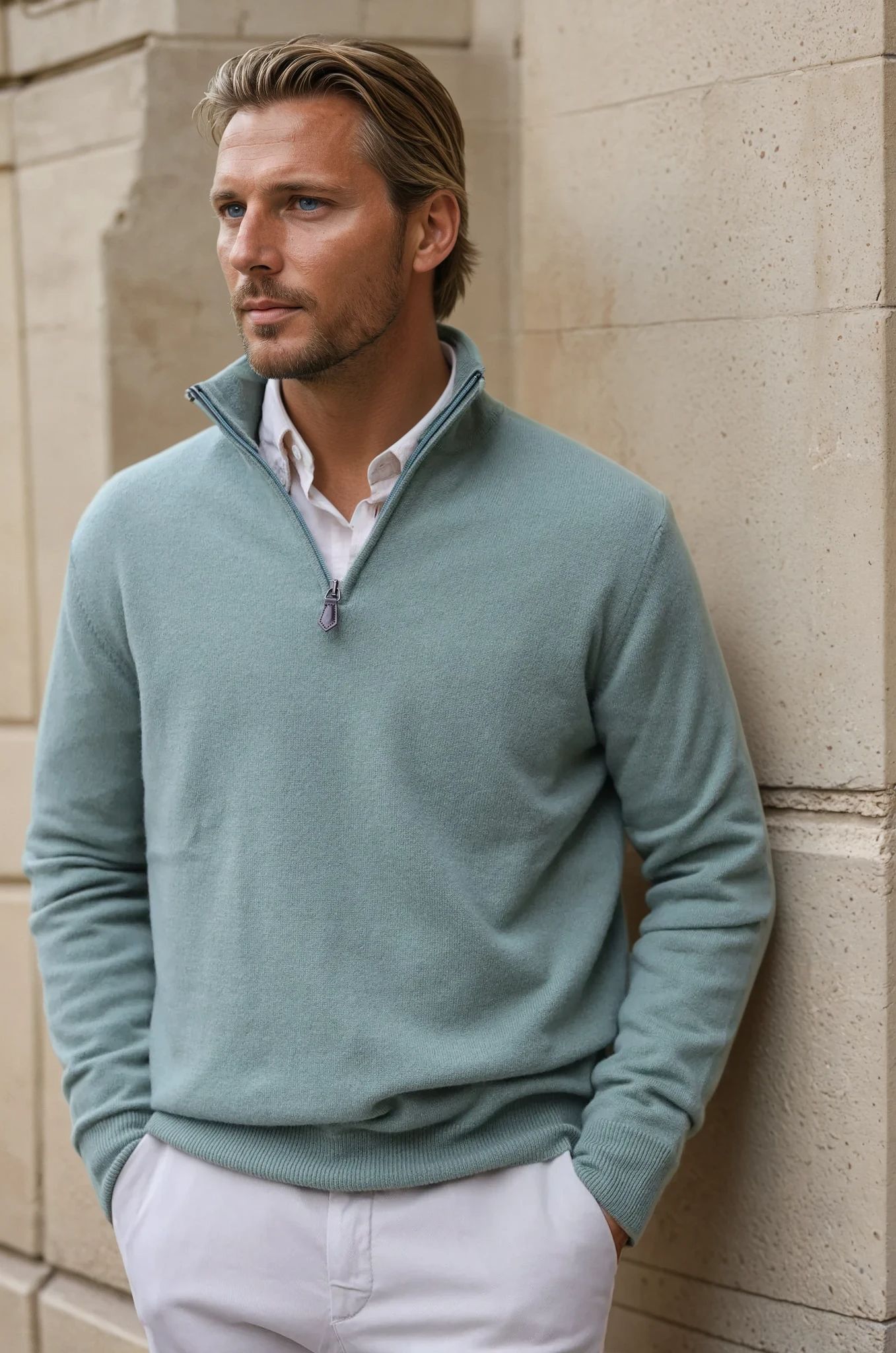 Chemise Clovis col boutonné en velours - Ecru-CHEMISE HOMME-Curling-Paris