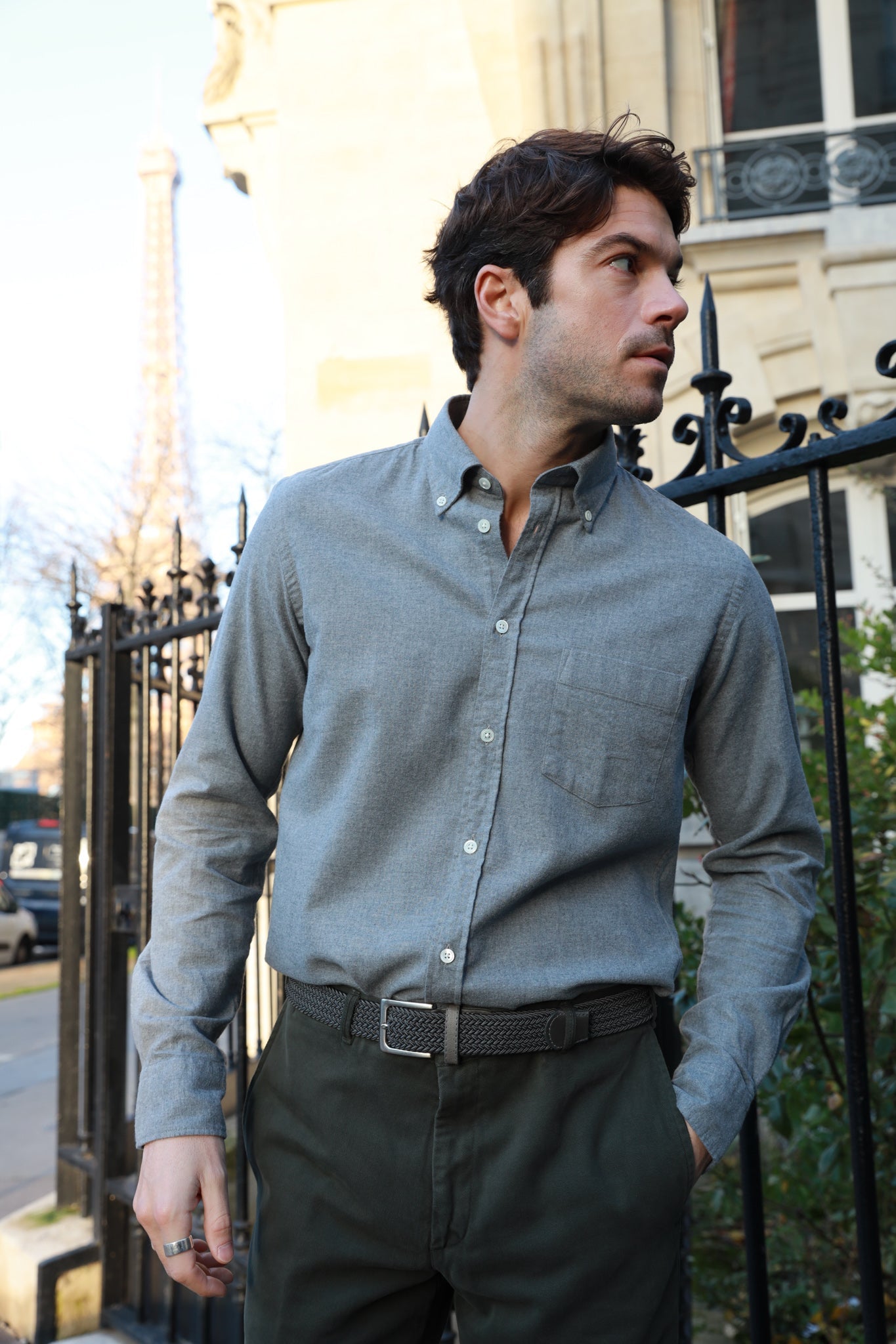 Chemise Clovis en Flanelle de coton - Gris-CHEMISE HOMME-Curling-Paris