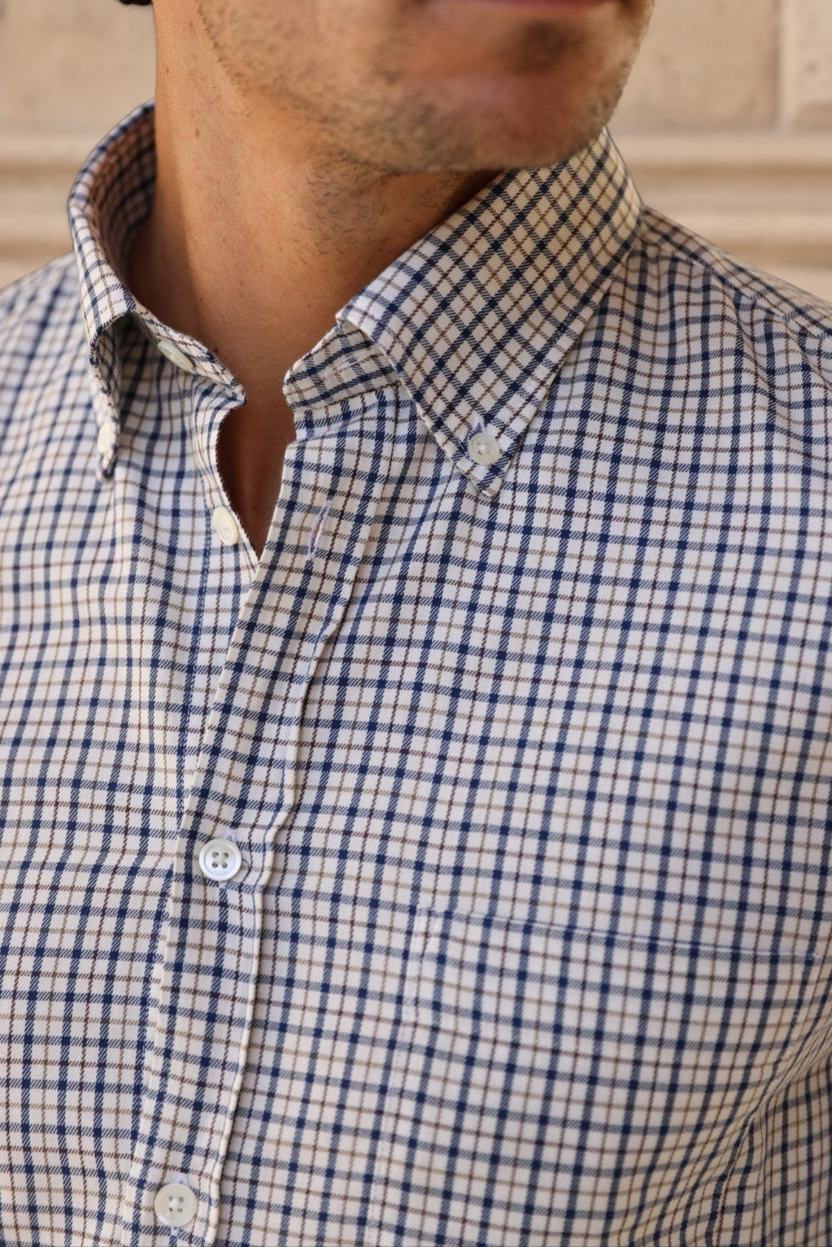 Chemise Clovis en coton à carreaux - Marine et Ecru-CHEMISE HOMME-Curling-Paris