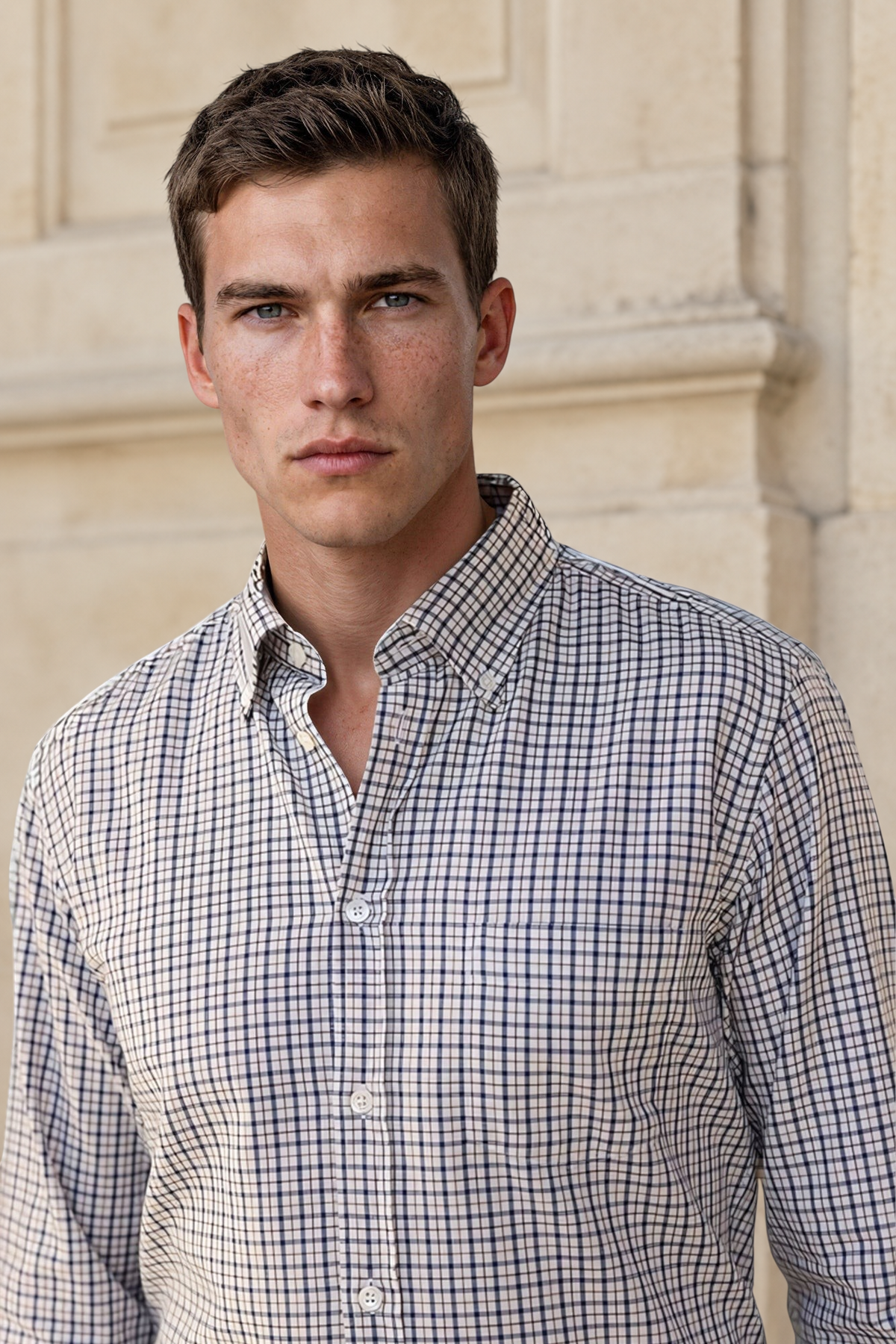 Chemise Clovis en coton à carreaux - Marine et Ecru-CHEMISE HOMME-Curling-Paris