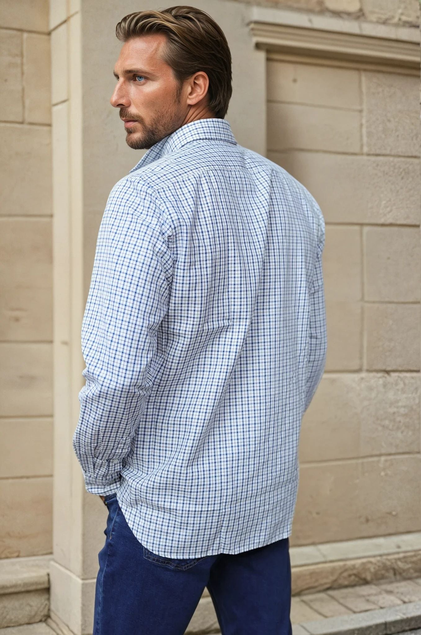Chemise Clovis en coton - carreau écru-CHEMISE HOMME-Curling-Paris