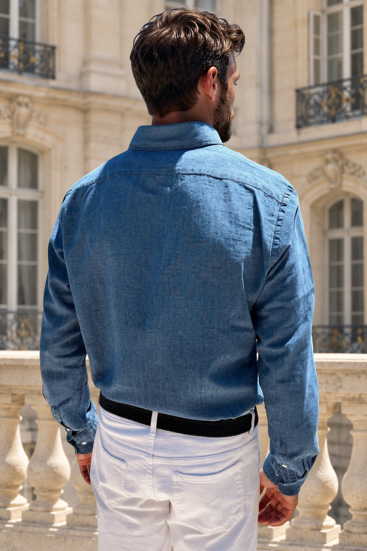 Chemise Clovis en coton et lin - Bleu denim-CHEMISE HOMME-Curling-Paris