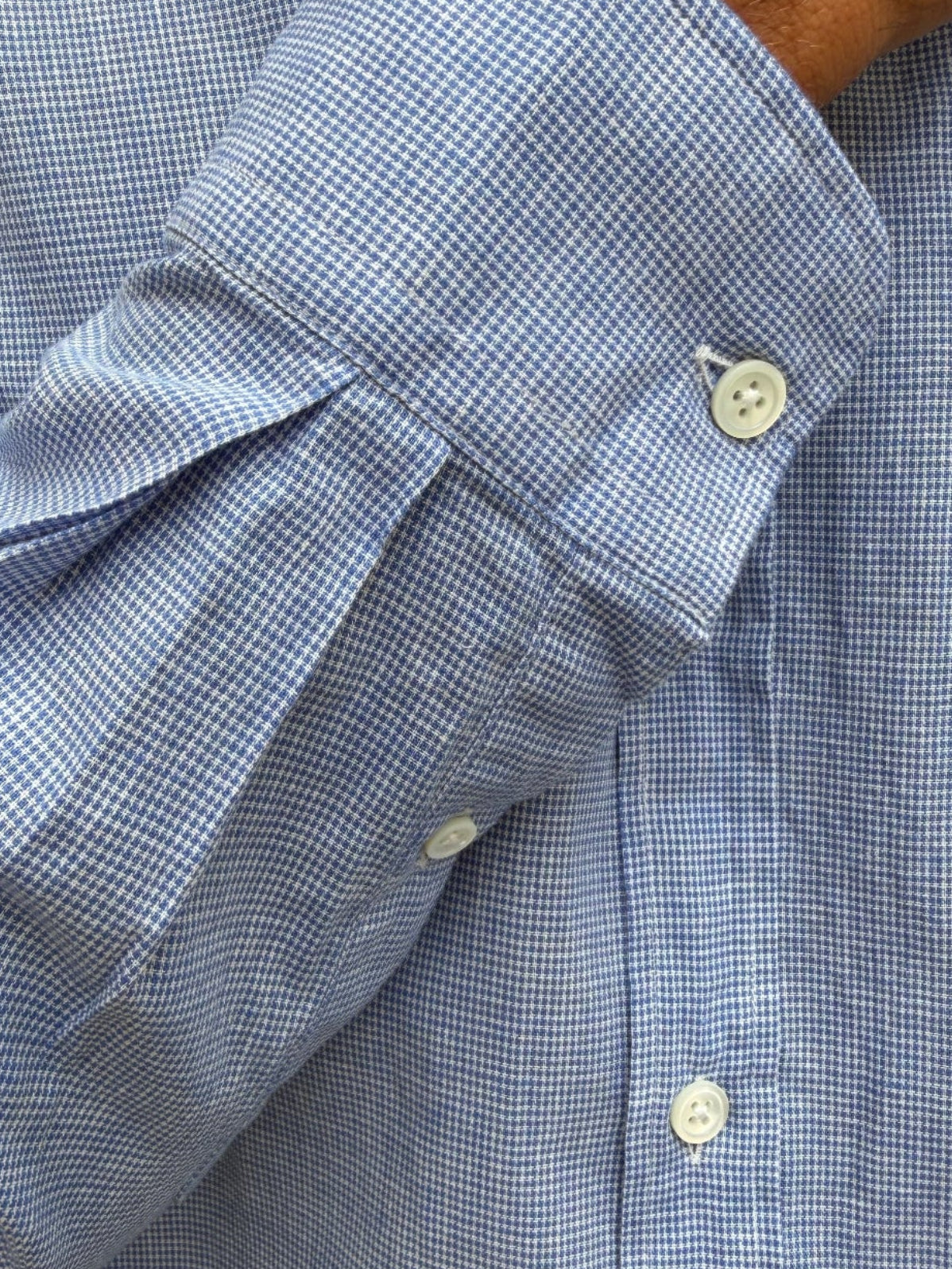 Chemise Clovis en coton lin - Pied de puce bleu-CHEMISE HOMME-Curling-Paris