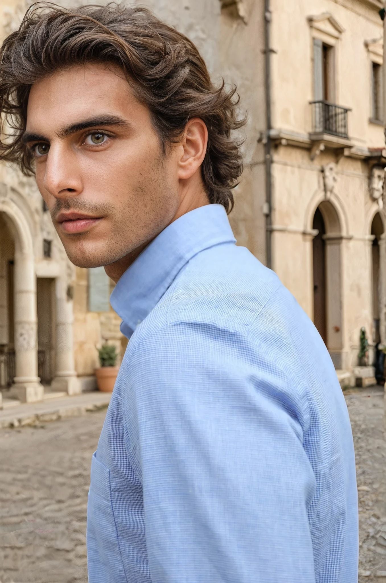 Chemise Clovis en coton & lin - Pied de puce bleu-CHEMISE HOMME-Curling-Paris