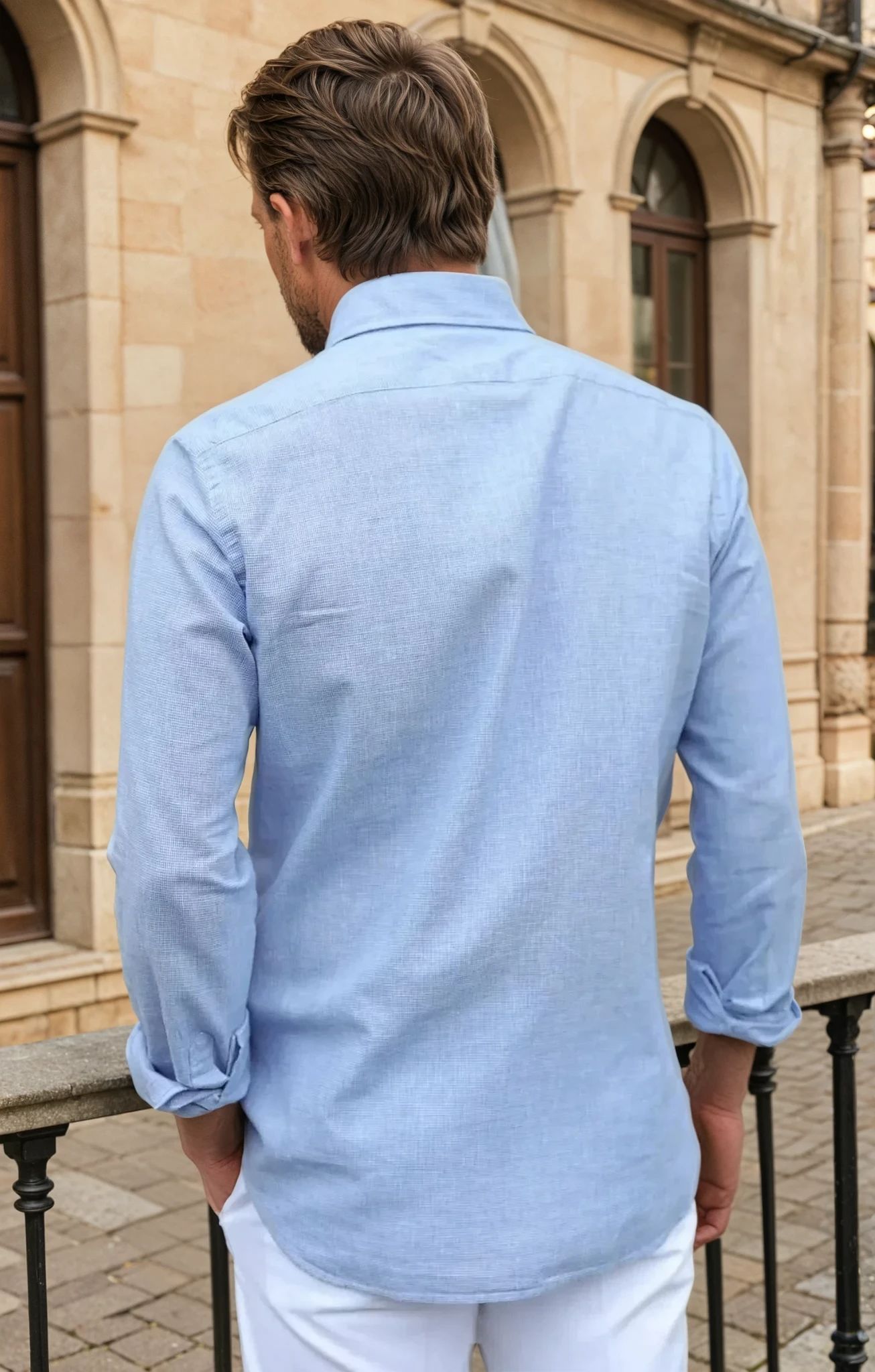 Chemise Clovis en coton & lin - Pied de puce bleu
