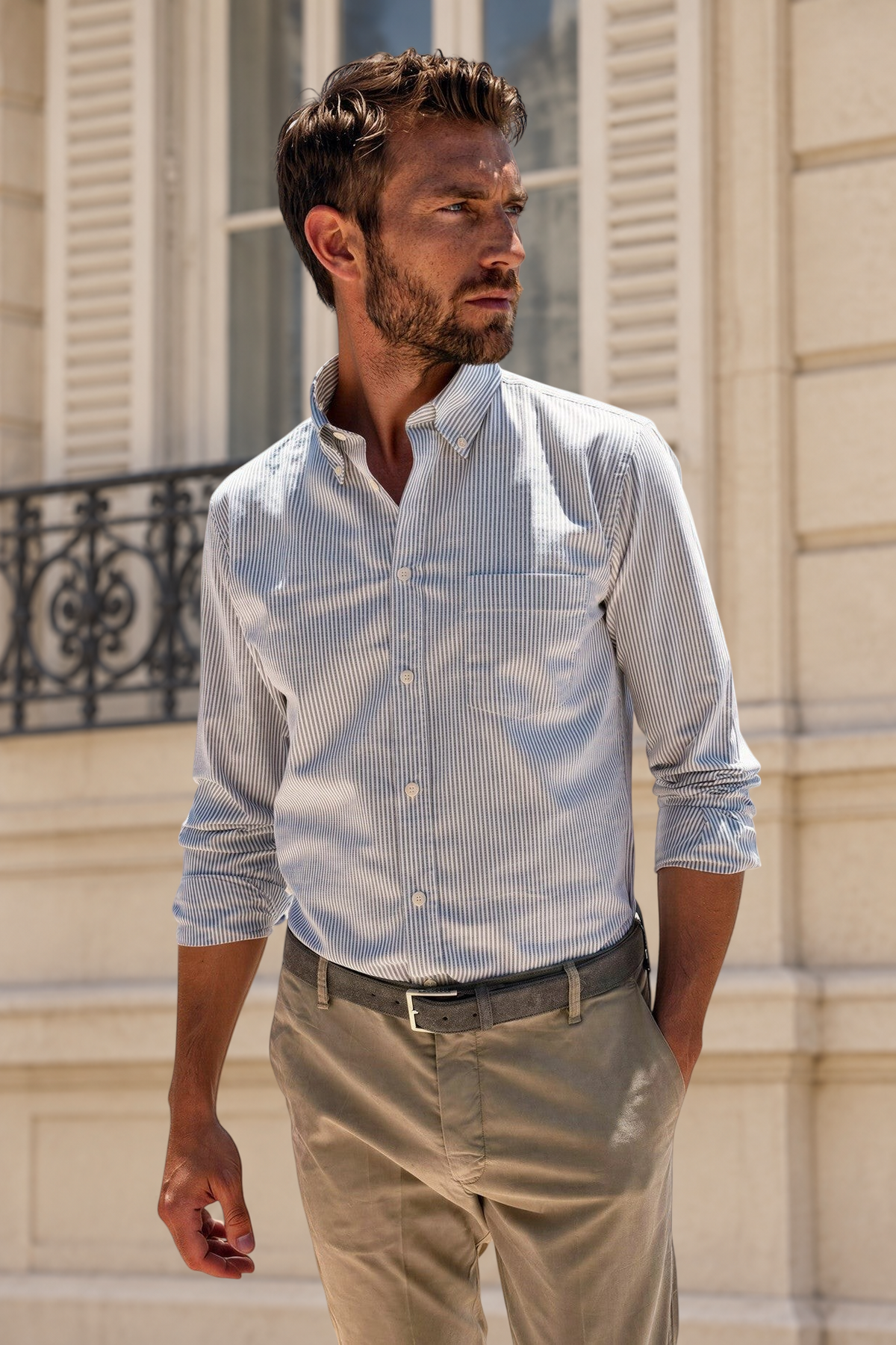 Chemise Clovis en coton oxford - Rayure Sauge-CHEMISE HOMME-Curling-Paris