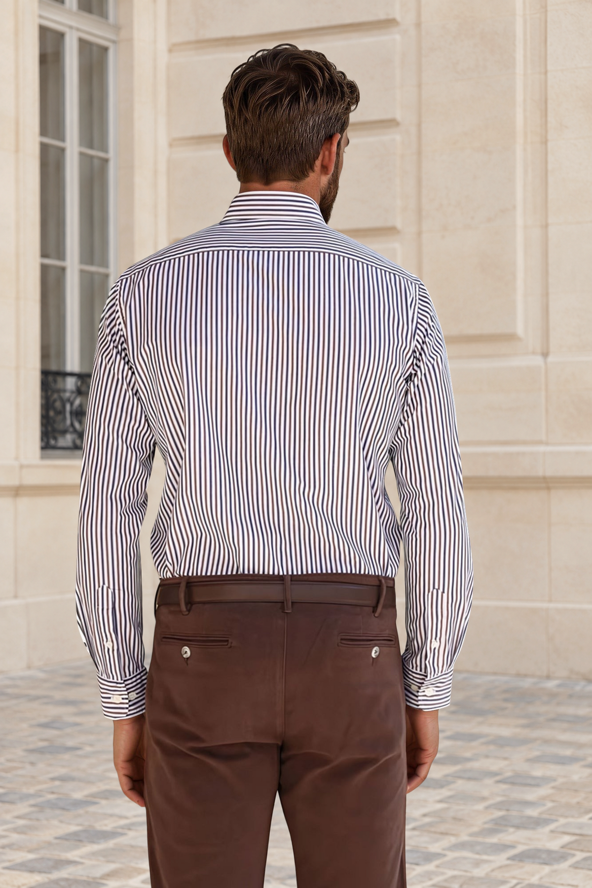 Chemise Clovis en coton rayé - Marine et Marron-CHEMISE HOMME-Curling-Paris