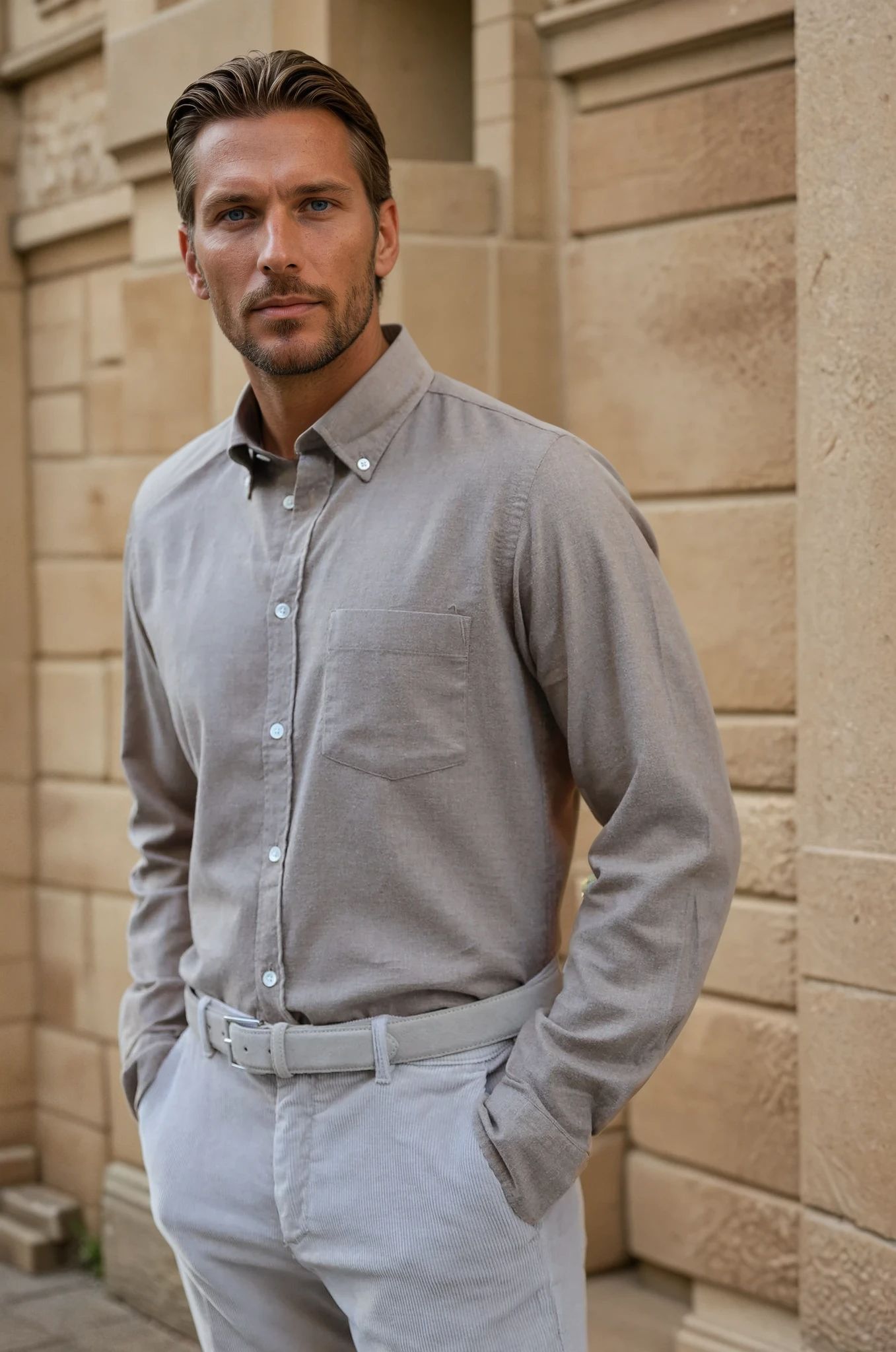 Chemise Clovis en flanelle de coton - Beige-CHEMISE HOMME-Curling-Paris