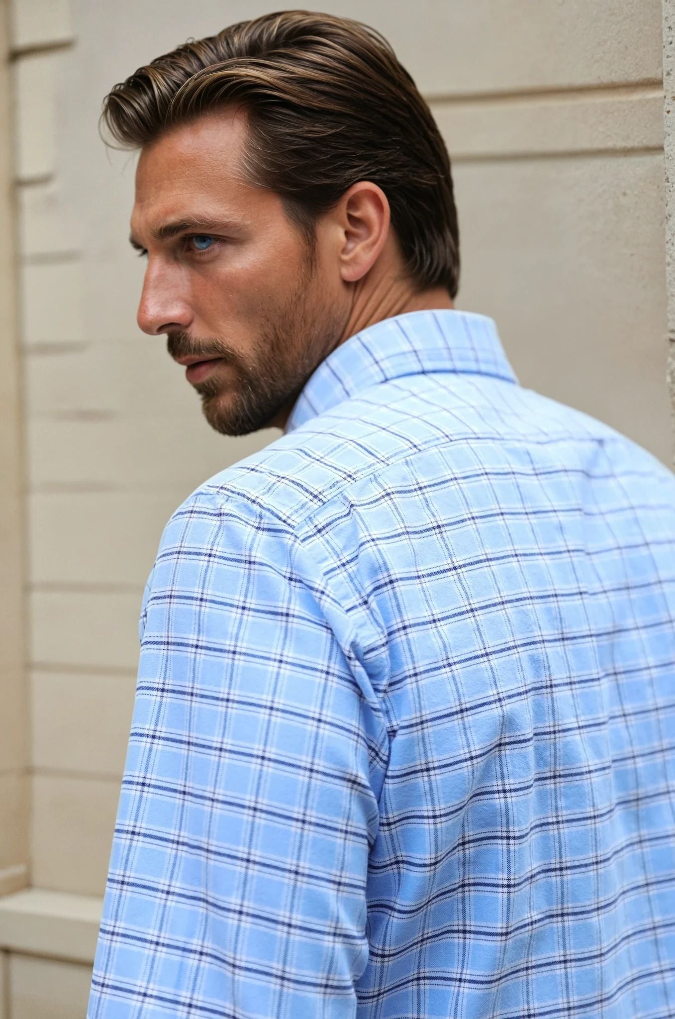 Chemise Clovis en flanelle de coton - Carreau ciel-CHEMISE HOMME-Curling-Paris