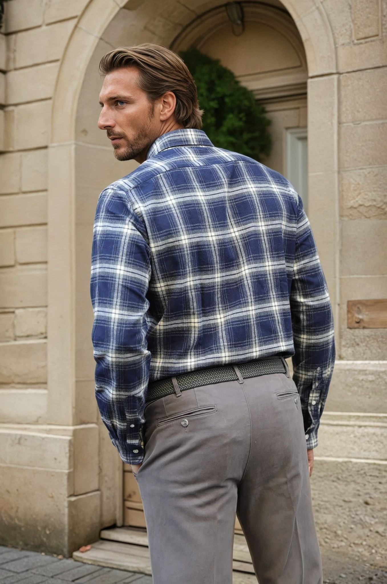 Chemise Clovis en flanelle de coton - Carreau marine-CHEMISE HOMME-Curling-Paris