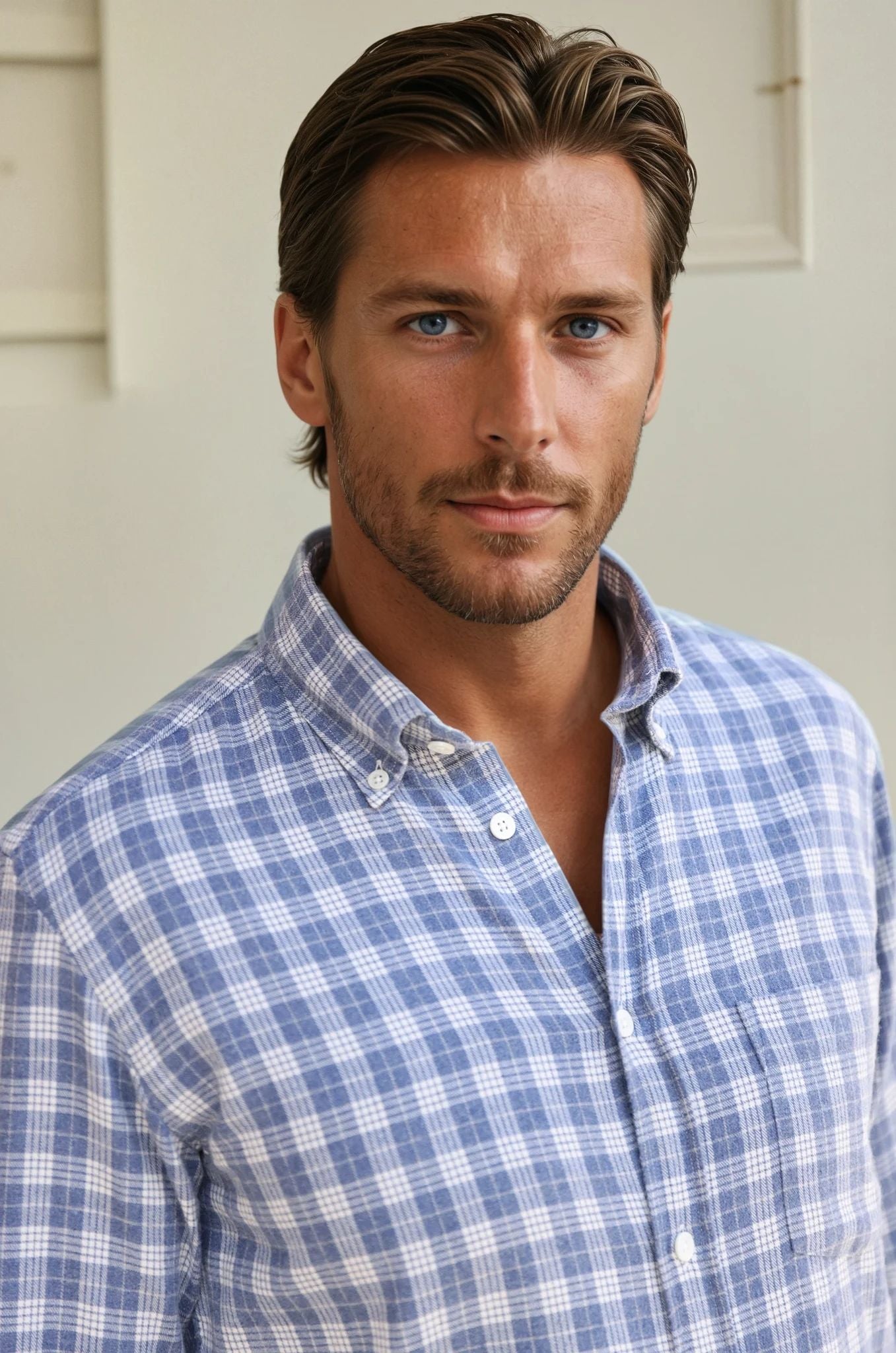 Chemise Clovis en flanelle de coton - Carreaux ciel-CHEMISE HOMME-Curling-Paris