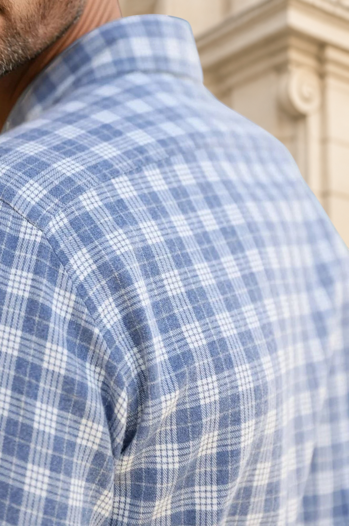 Chemise Clovis en flanelle de coton - Carreaux ciel-CHEMISE HOMME-Curling-Paris