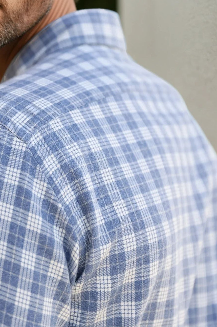 Chemise Clovis en flanelle de coton - Carreaux ciel-CHEMISE HOMME-Curling-Paris