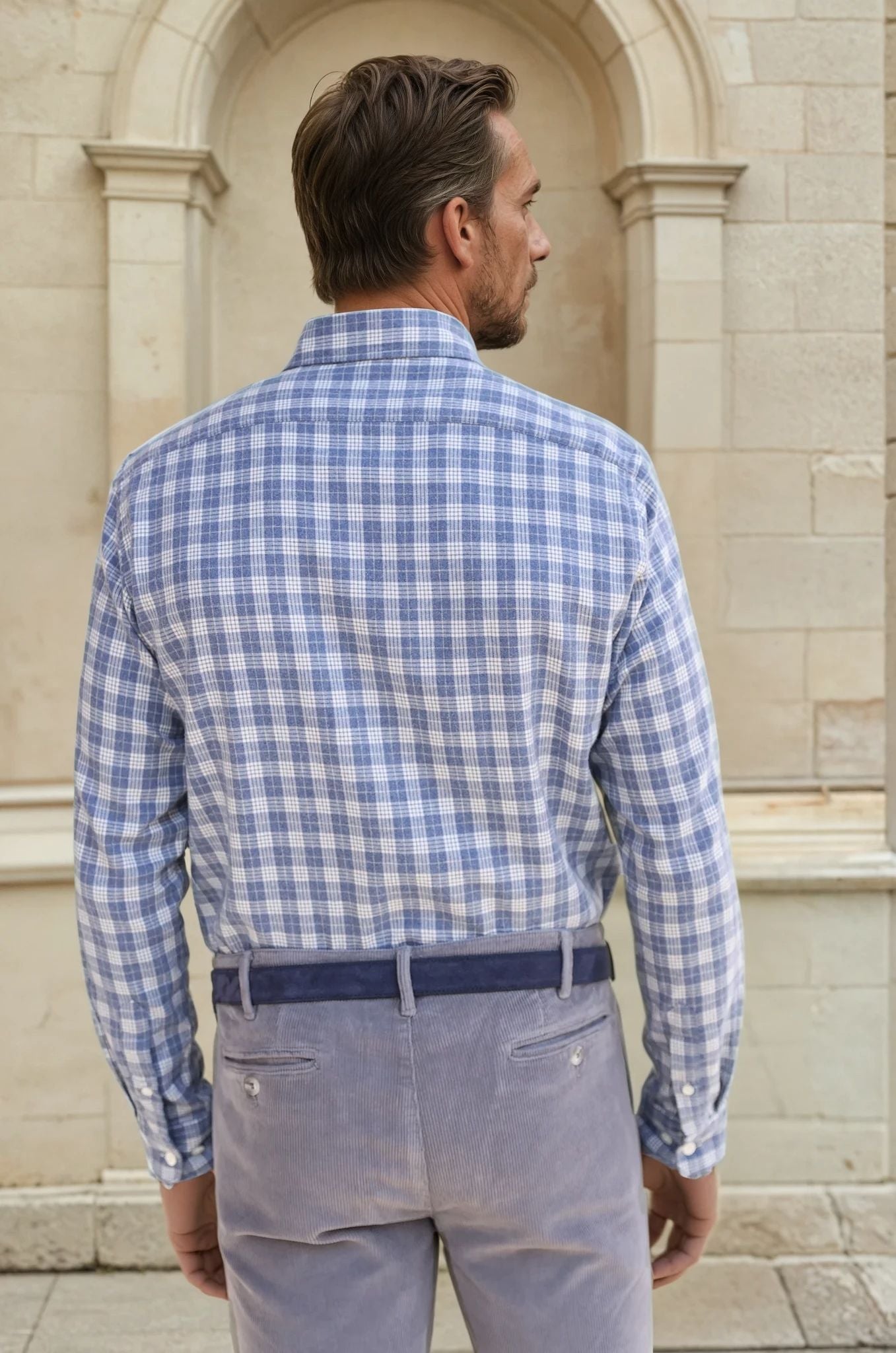 Chemise Clovis en flanelle de coton - Carreaux ciel-CHEMISE HOMME-Curling-Paris