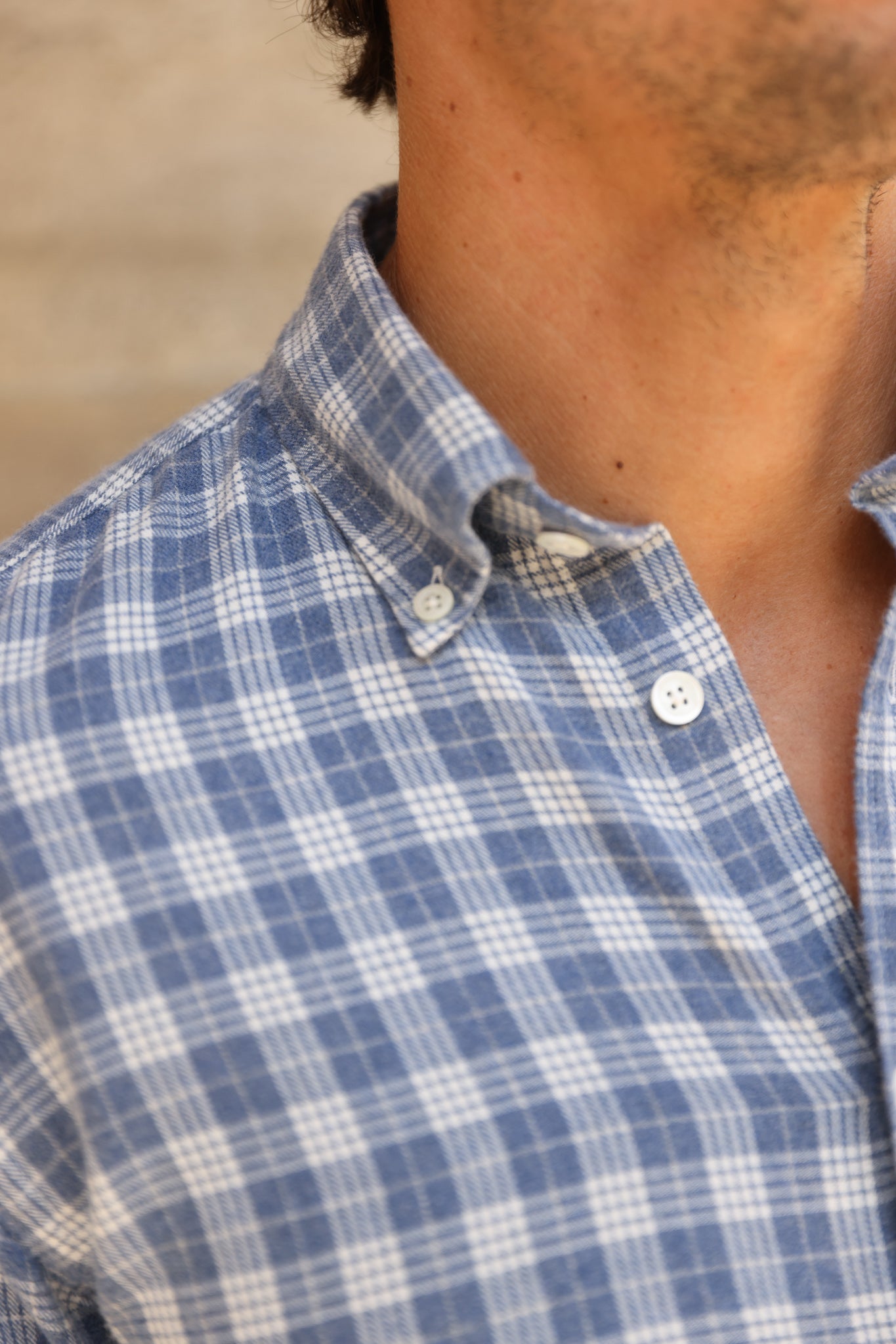 Chemise Clovis en flanelle de coton - Carreaux ciel-CHEMISE HOMME-Curling-Paris