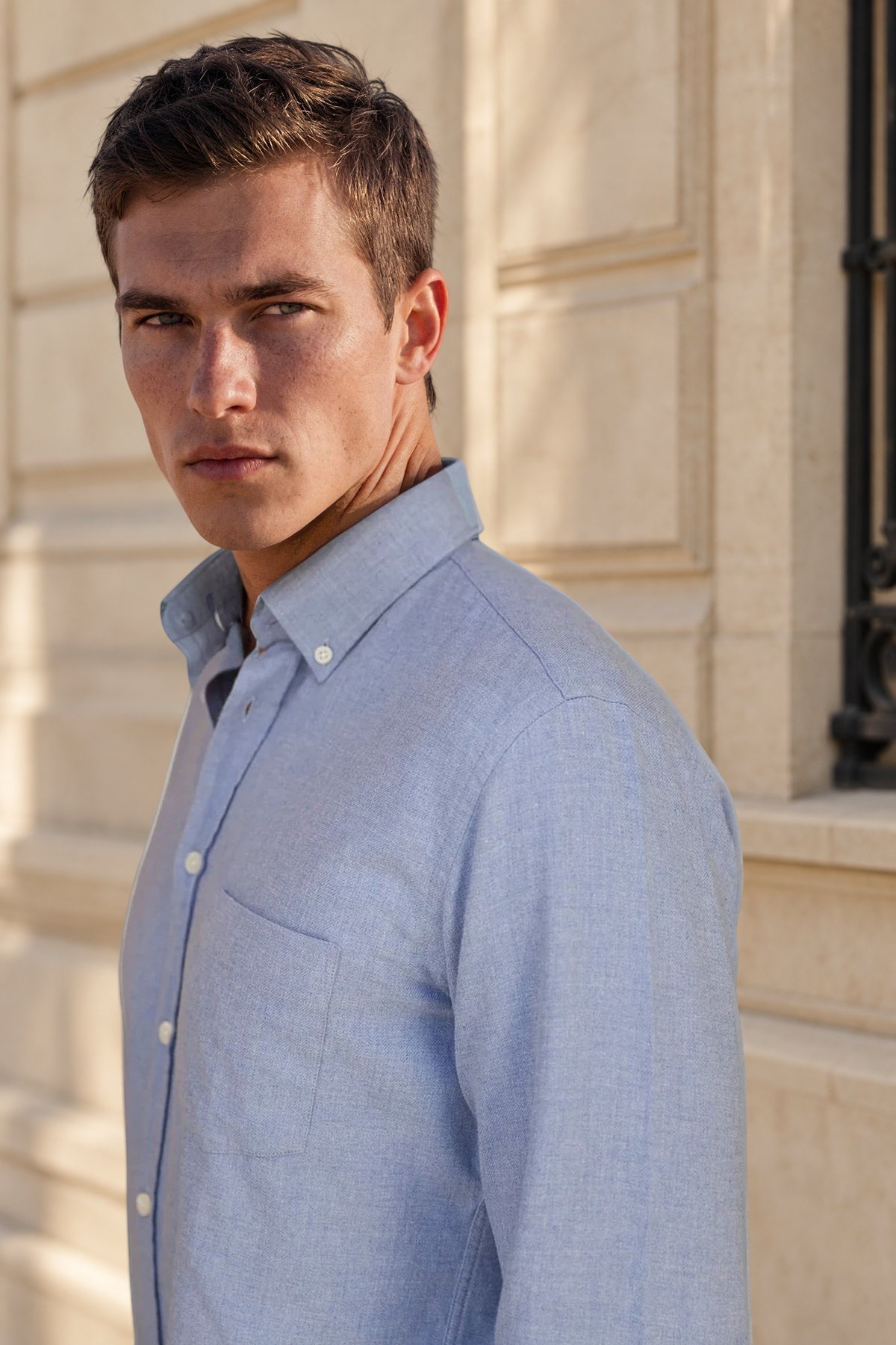 Chemise Clovis en flanelle de coton - Ciel-CHEMISE HOMME-Curling-Paris